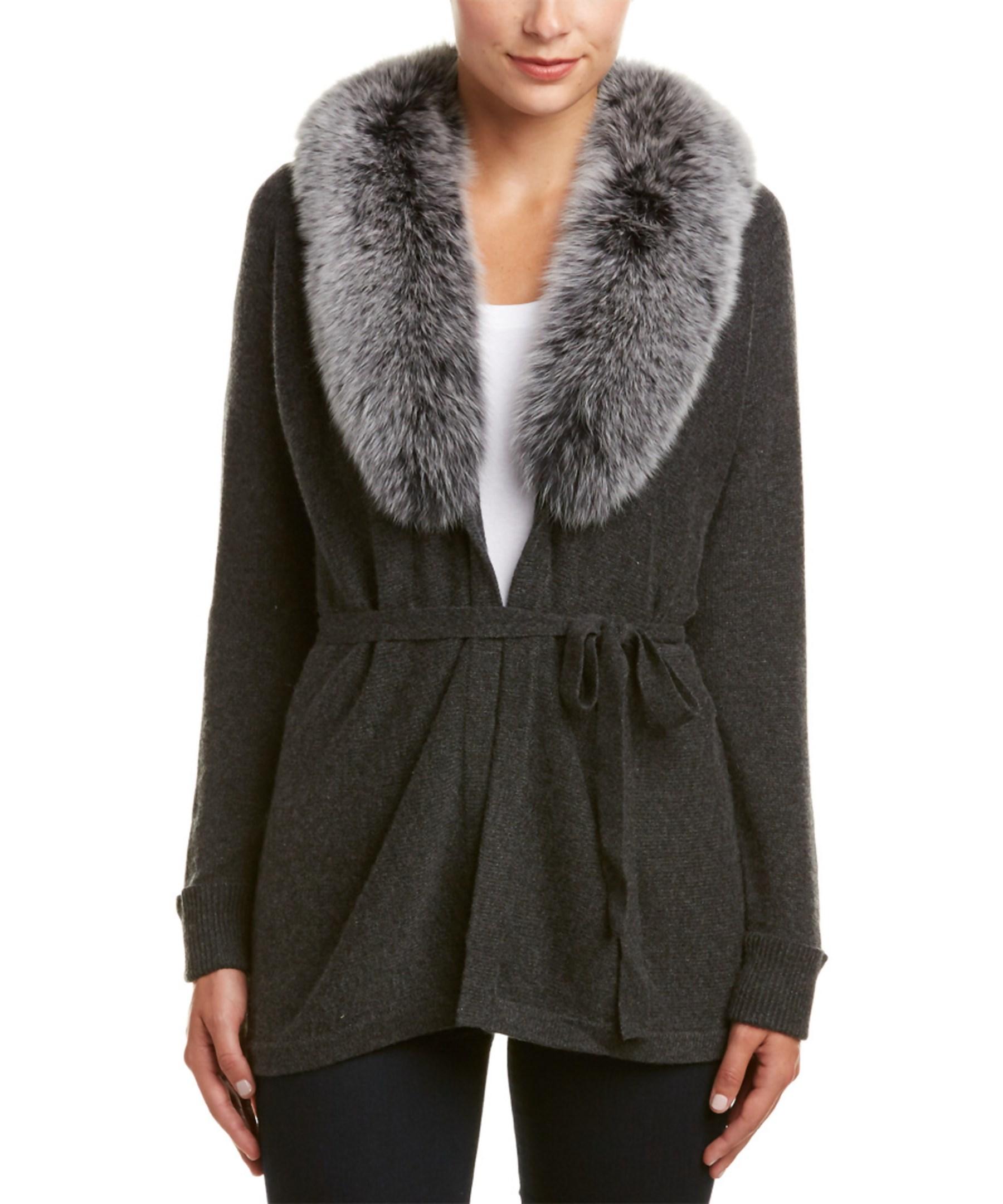 fox fur trim cardigan