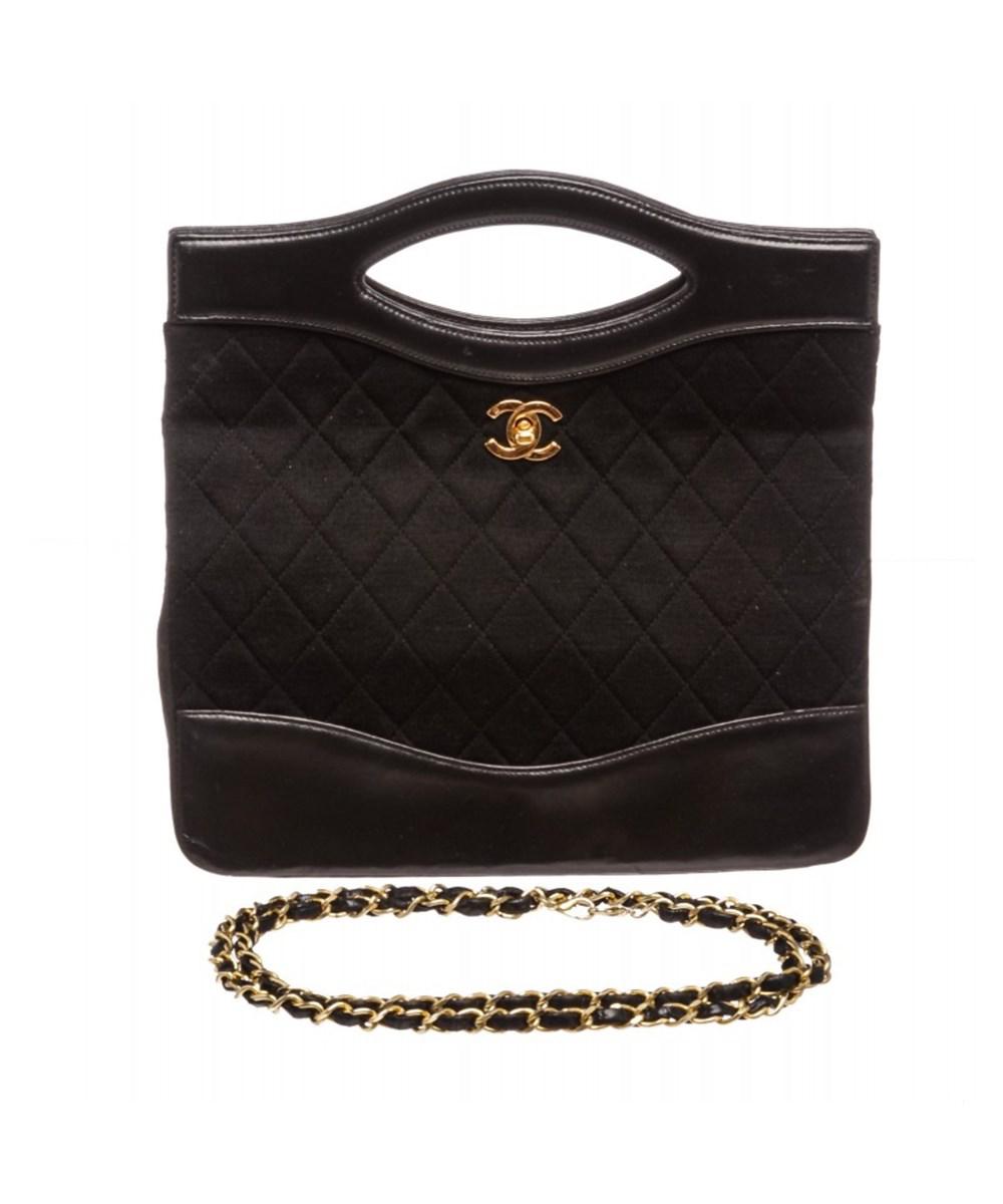 Lyst Chanel Pre Owned Black Quilted Fabric Leather Trim Bowling Gallery