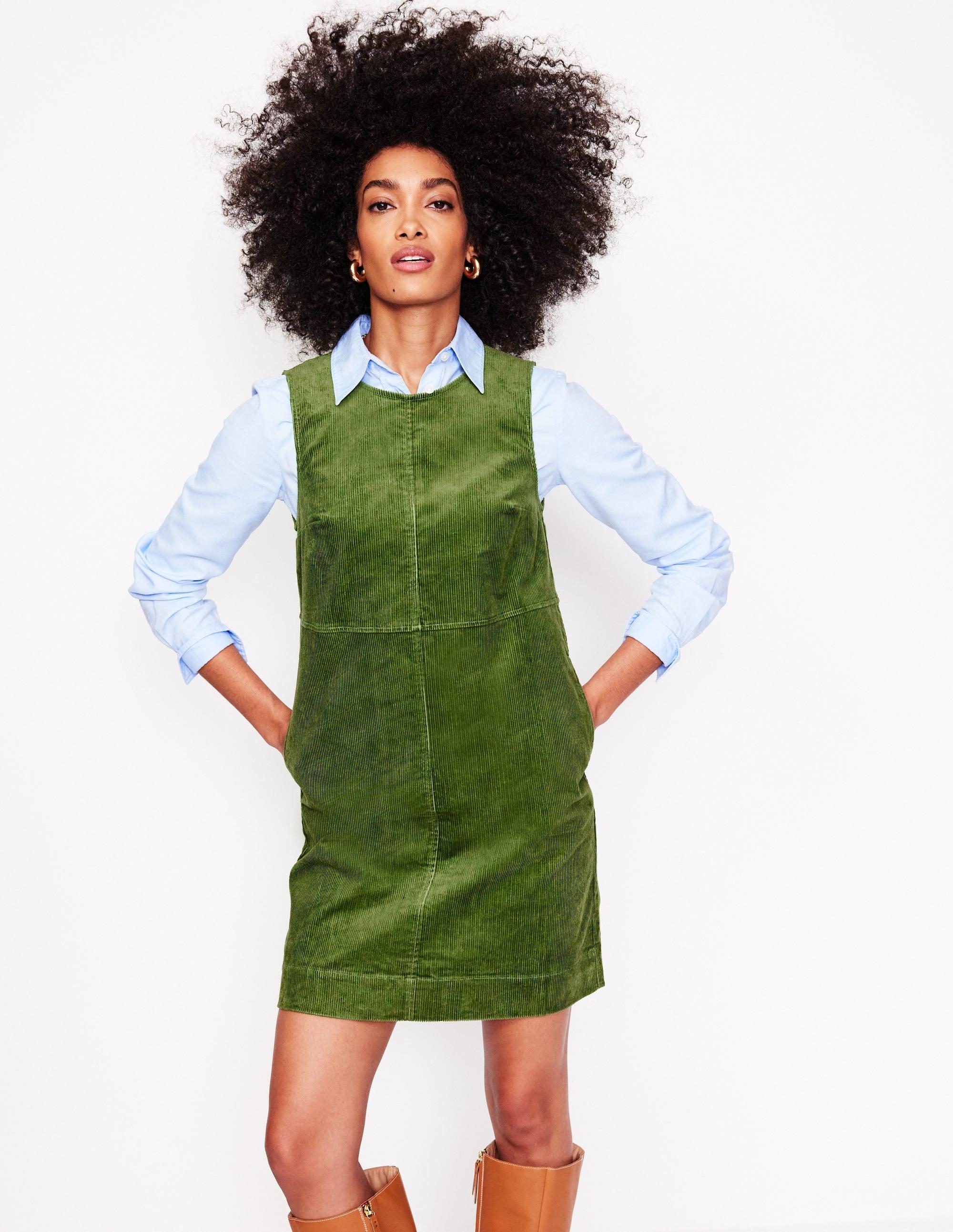 slim fit dress slacks Ros Panelled Cord Midi Dress-Green Fir main image 0