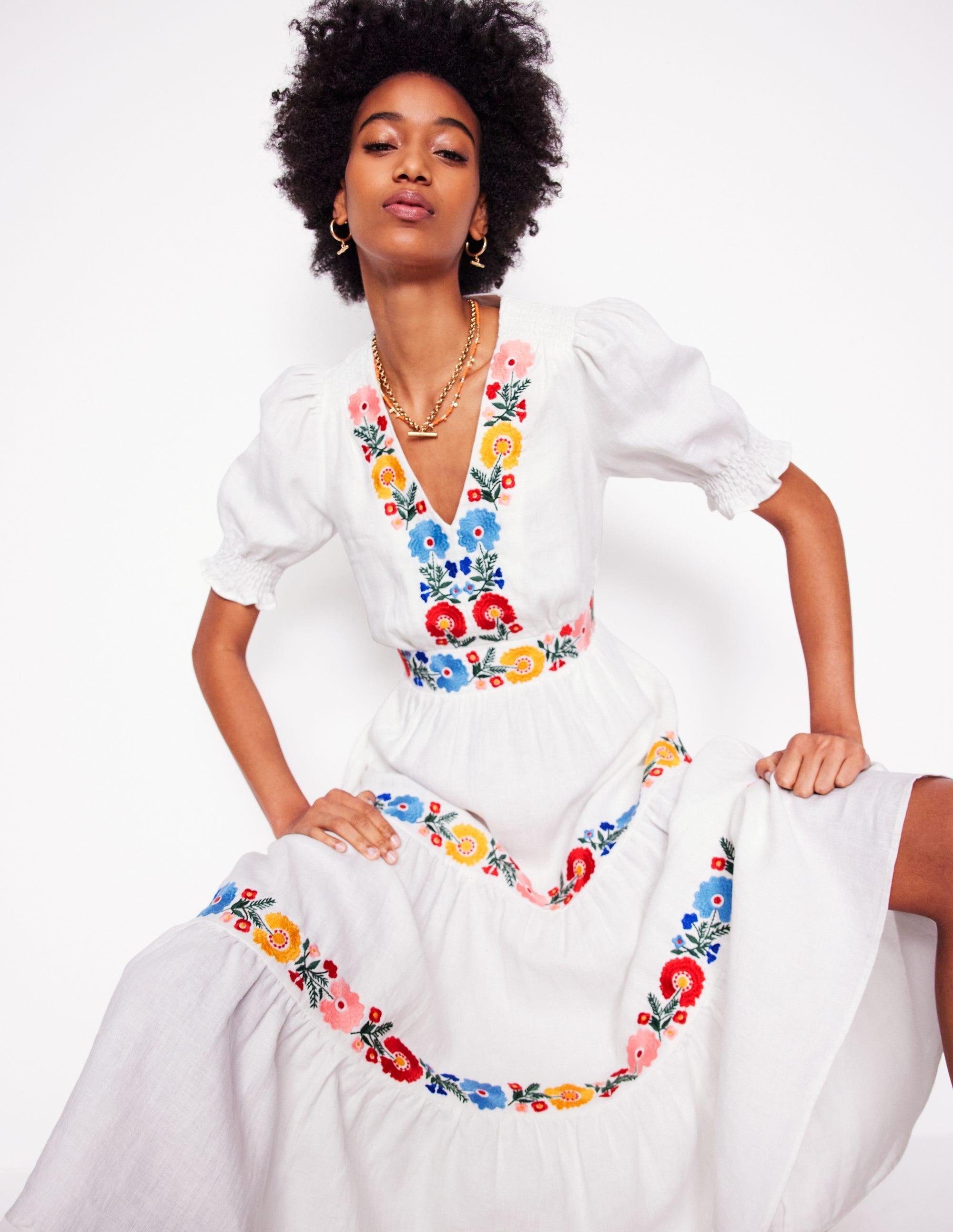 boden white linen dress Boden Women's Erma Drop Waist Linen Dress in White
