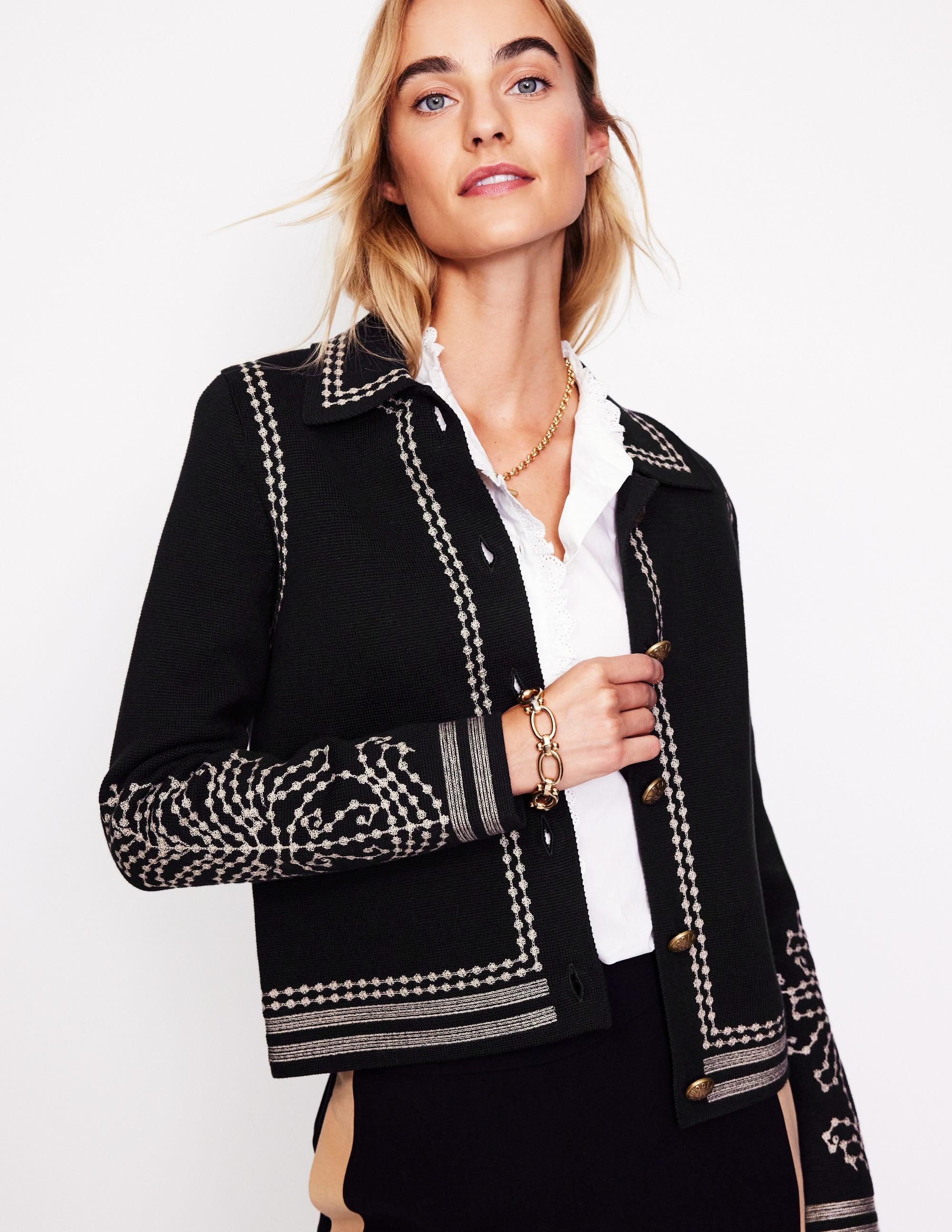 Boden Collared Knitted Jacket in Black Lyst UK