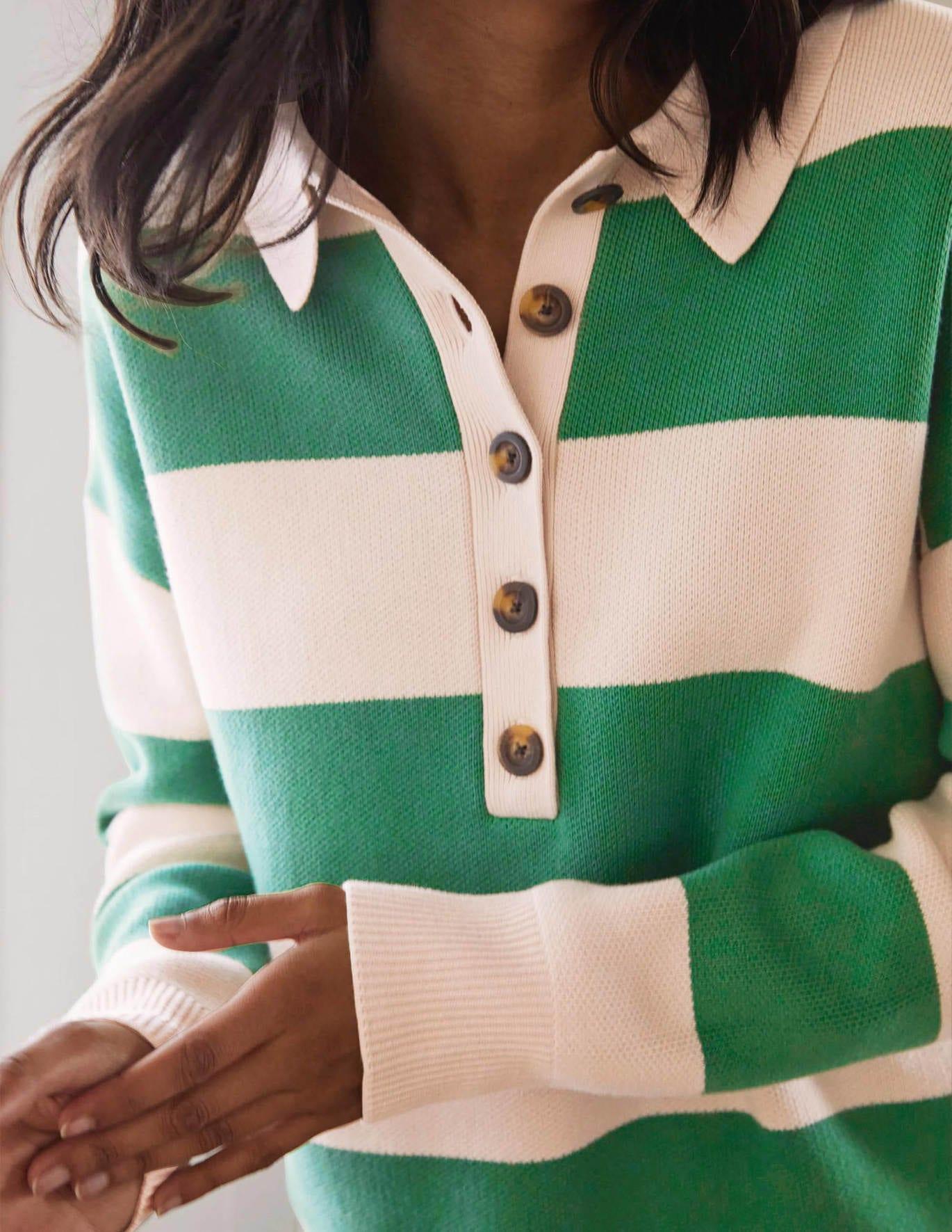 Boden Striped Rugby Sweater Milkshake And Irish Green in Pink | Lyst