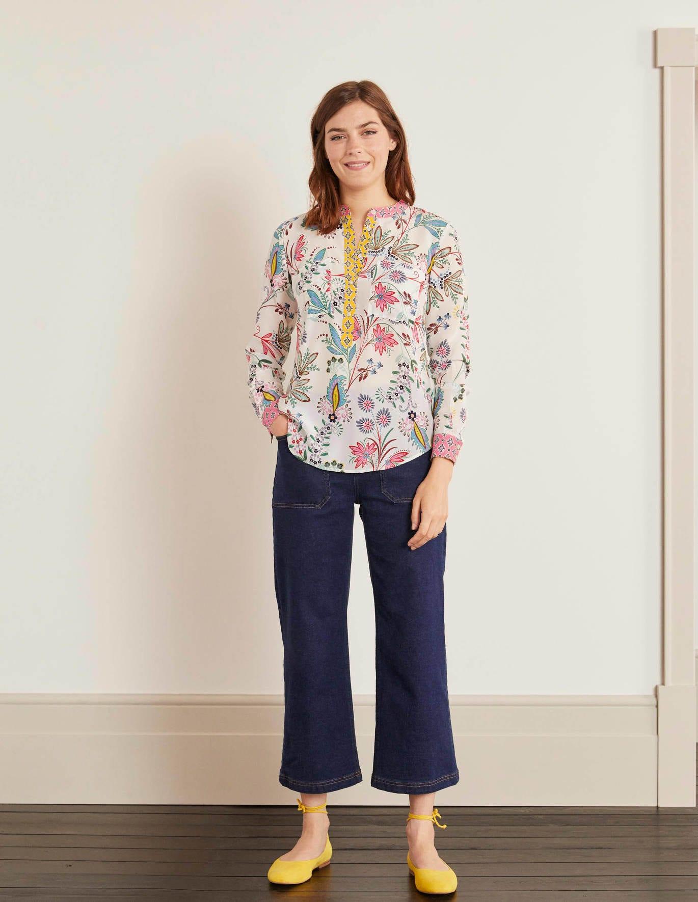 Boden silk collarless blouse Clearance