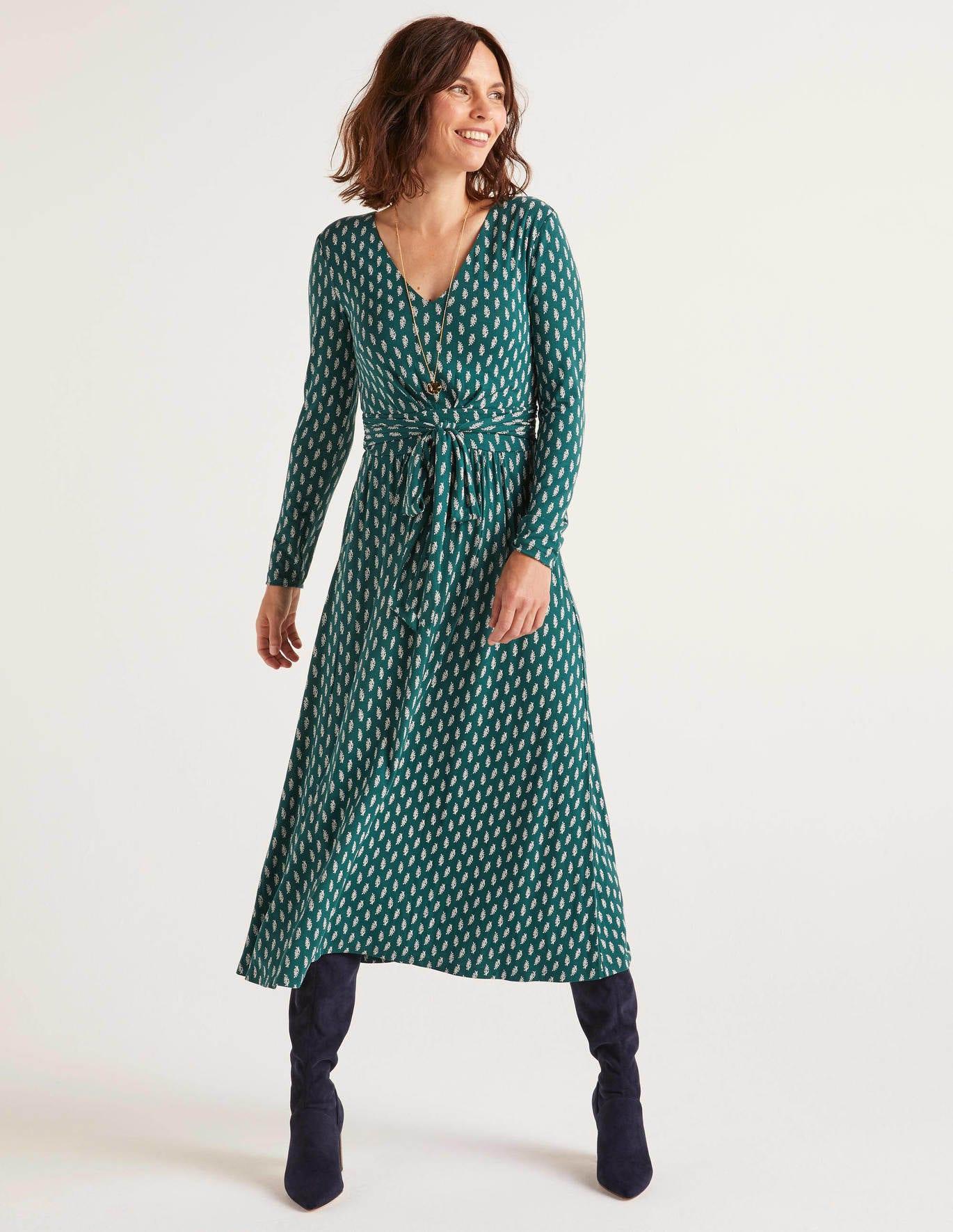 Boden Ferne Jersey Midi Dress Woodland Green Dainty Leaf - Lyst