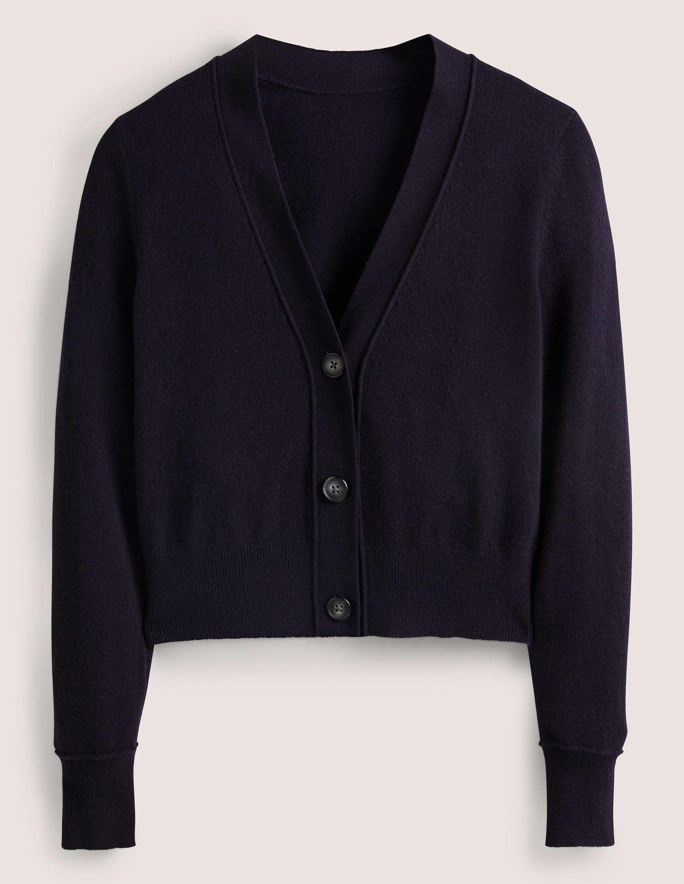 Boden Cropped Cashmere V Cardigan in Blue | Lyst