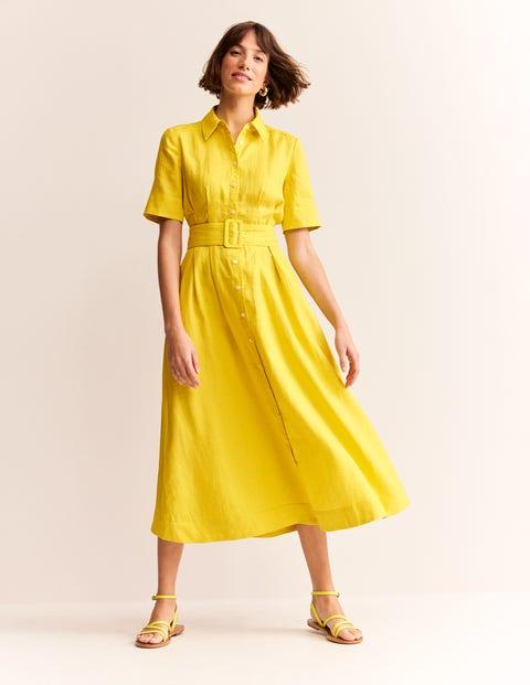 chinese dress ladies Octavia Linen Blend Dress-Yellow Blossom Elegance