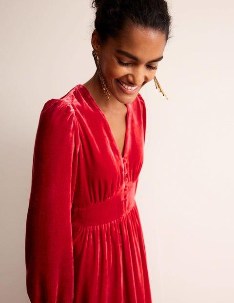 boden red velvet dress Boden Thea Velvet Midi Dress in Red