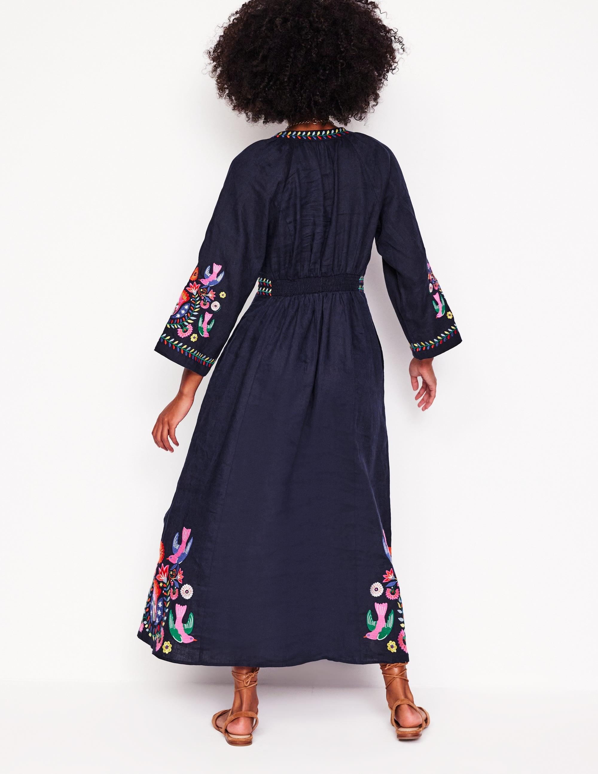 Boden Una Linen Embroidered Dressbright | Lyst