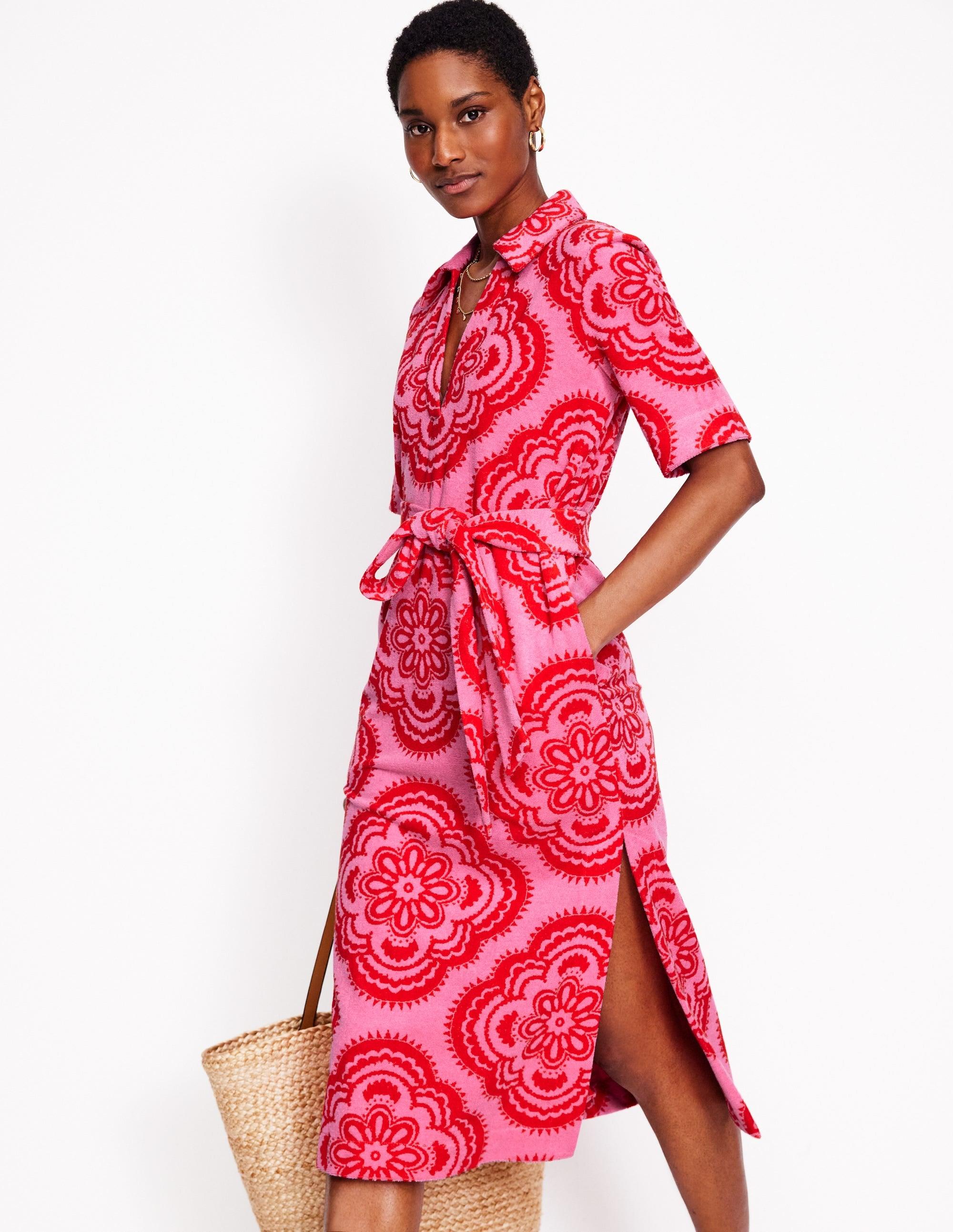 Boden Collared Notch Towel Dress- Rose, Botanic Blush