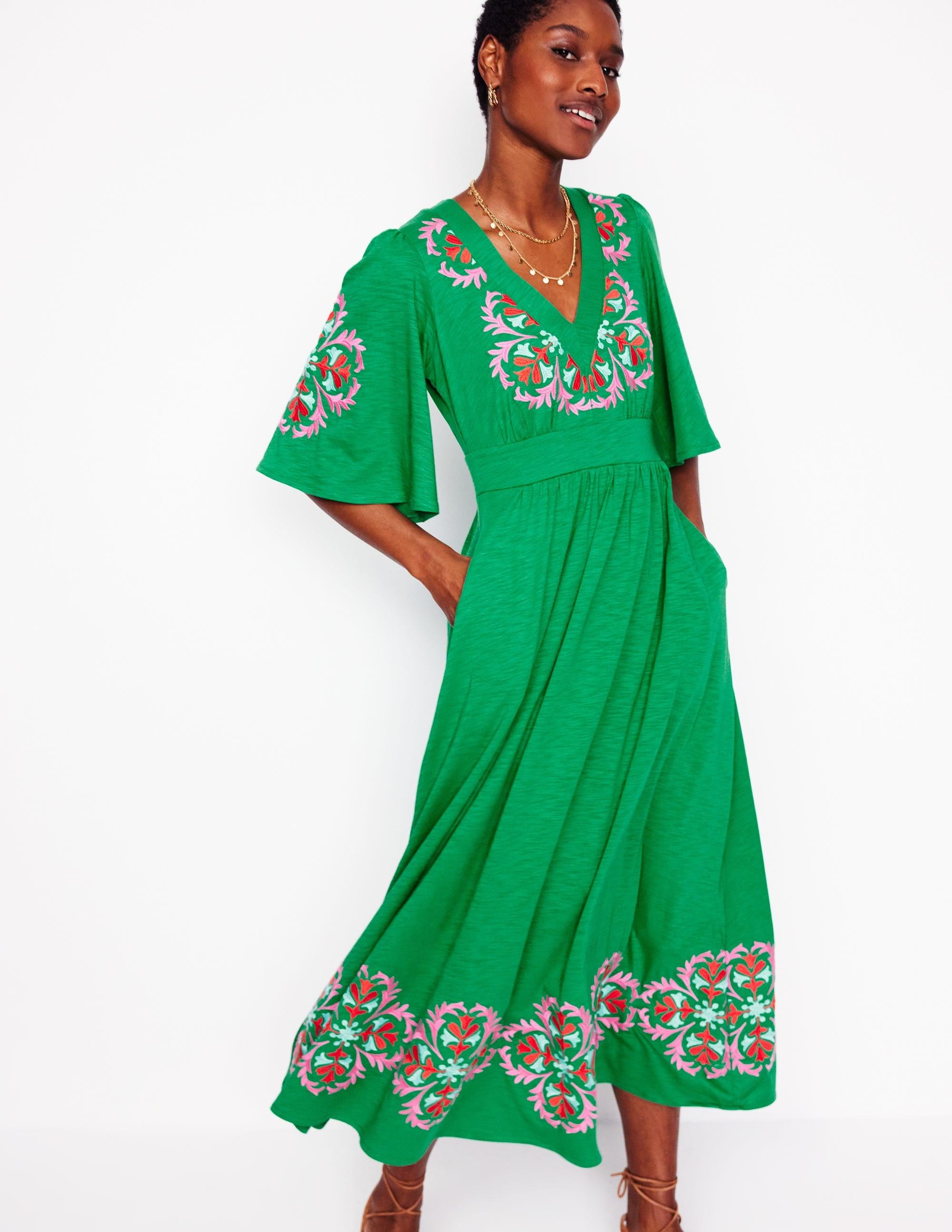 emerald green kimono dress Emerald Garden Satin Wrap Kimono Dress – Kabayare main image 1