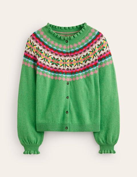 Boden Fae Fair-Isle-Cardigan Mit Rüschen Damen in Grün Lyst DE