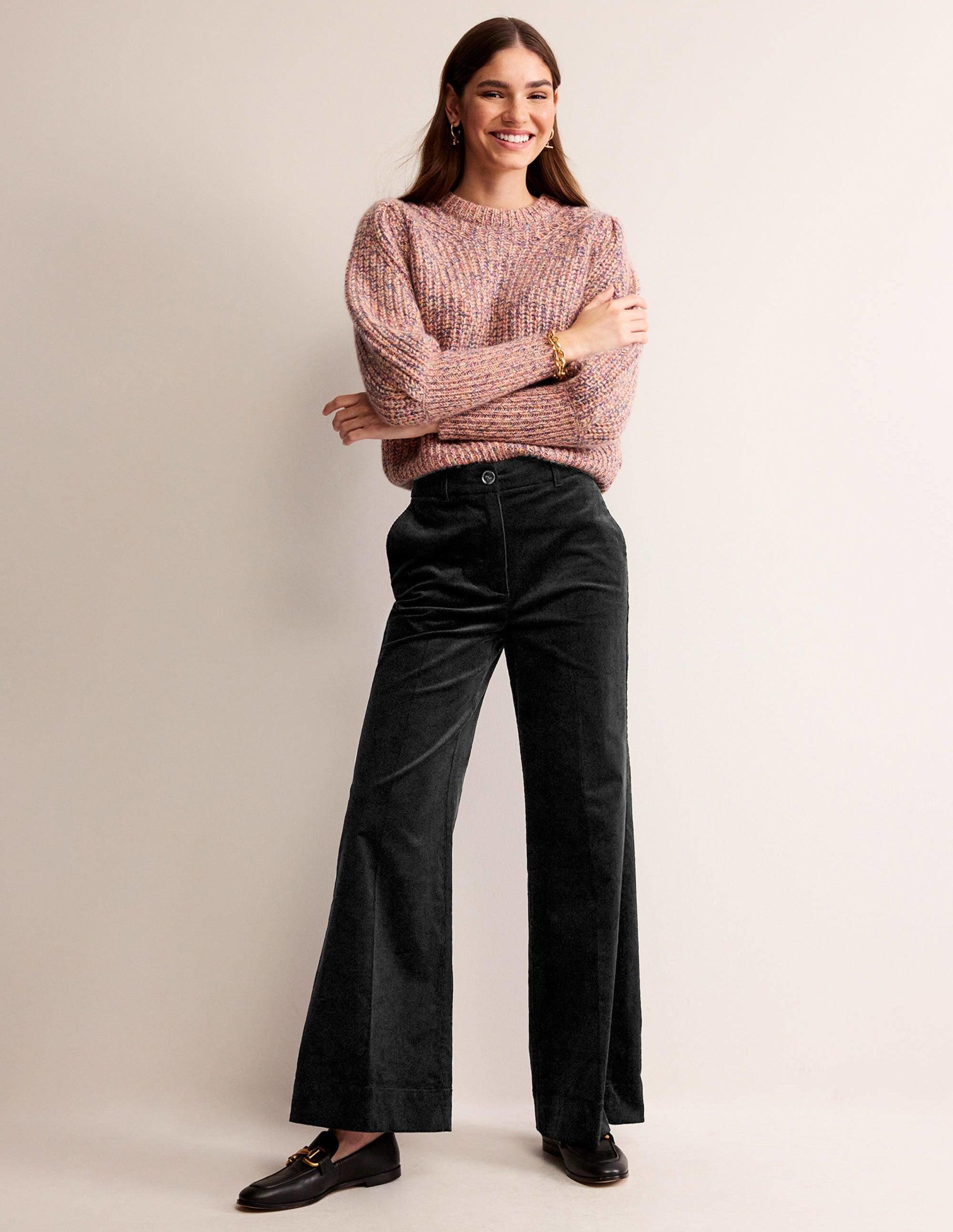 Boden Wide-leg Corduroy Trousers in Black | Lyst UK