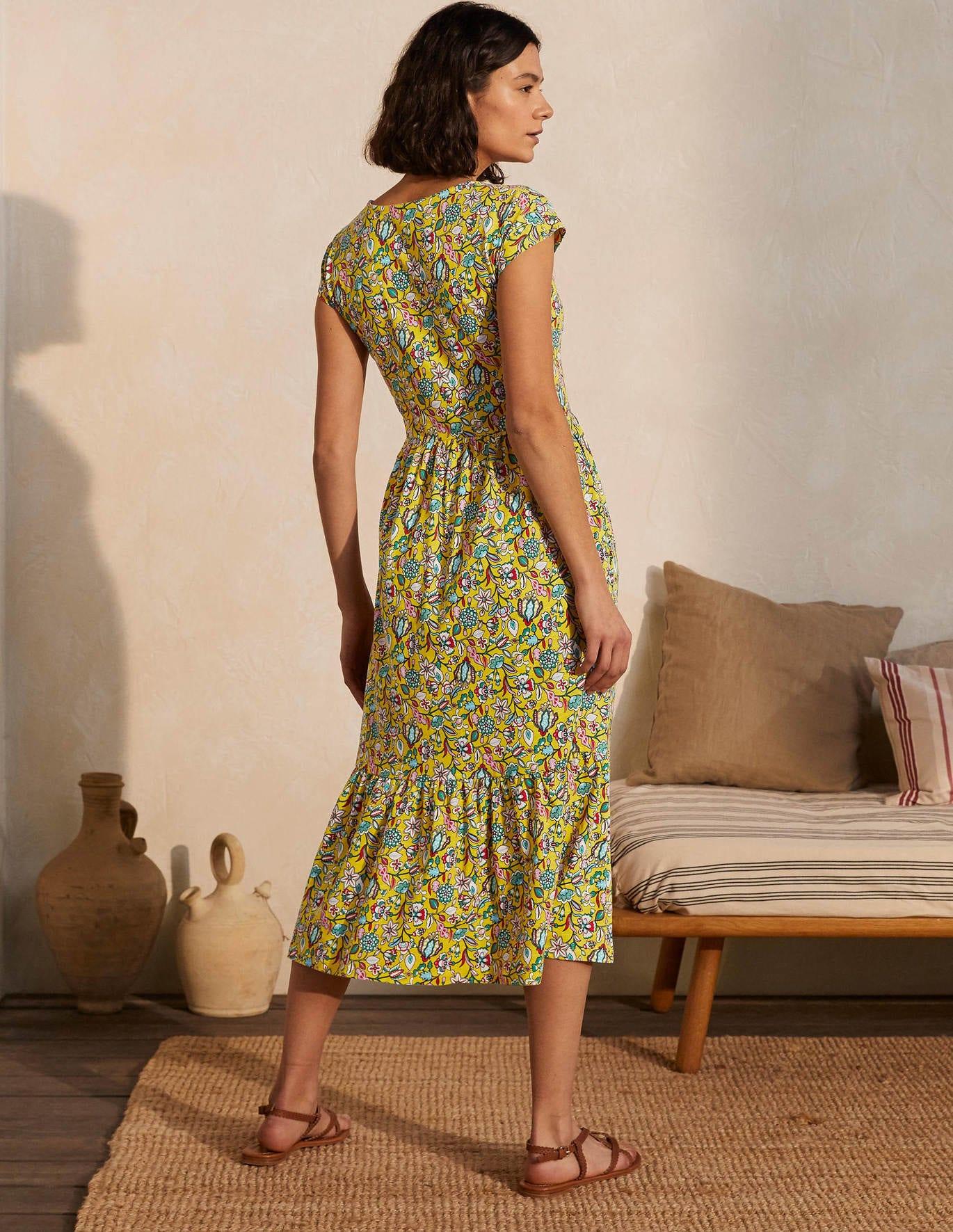 Boden Voop Cotton Tiered Dress Daffodil, Kaleidoscopic Floral in Yellow |  Lyst