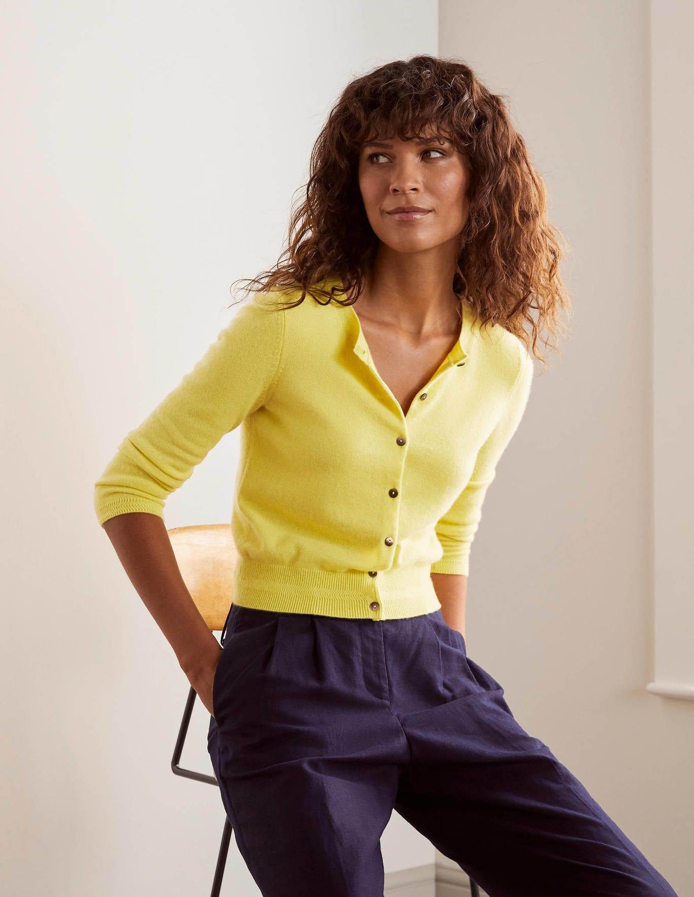 Boden Cashmere Crop Cardigan Pineapple in Yellow | Lyst