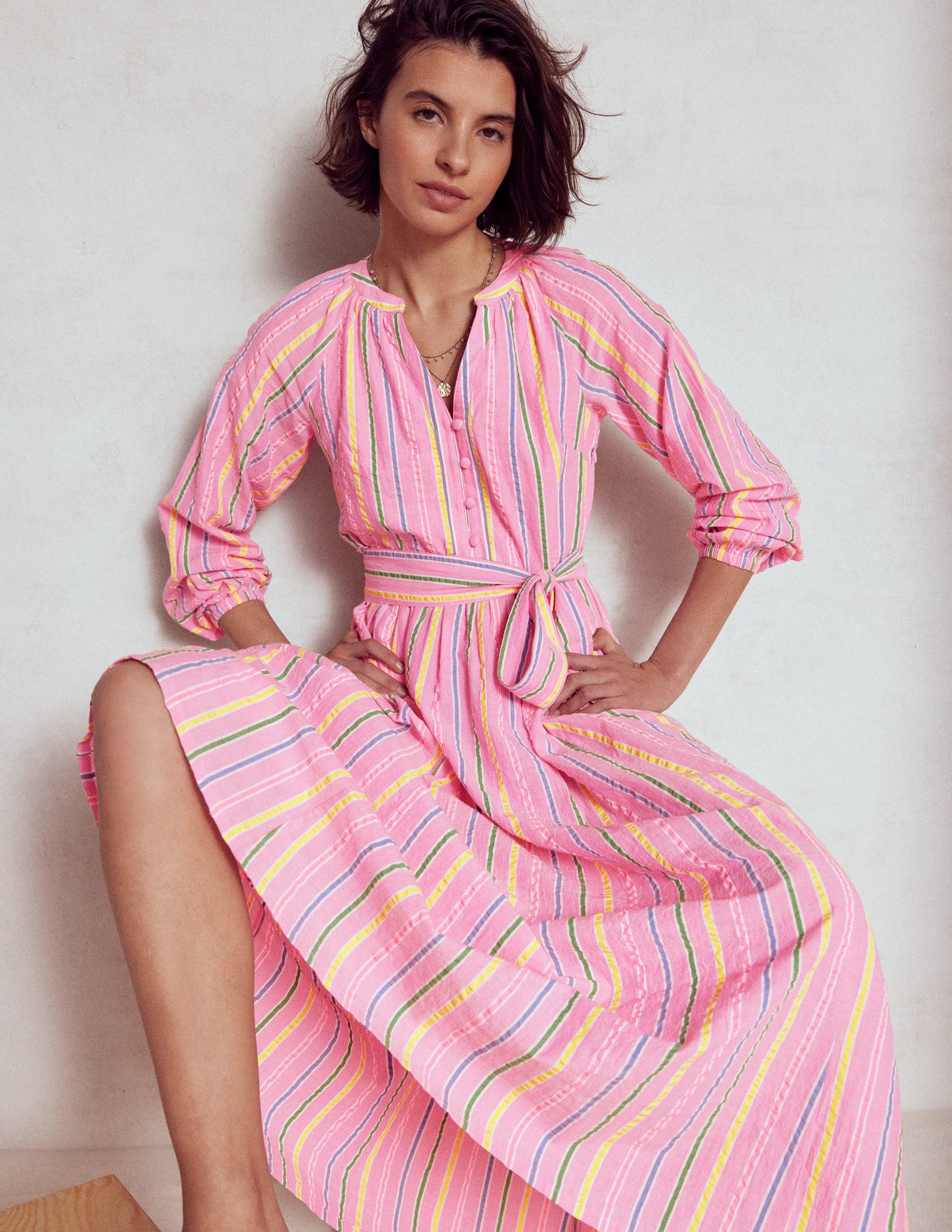 boden faye jersey dress Cotton Maxi Dress-Sorbet, Seersucker Stripe in Pink Product: Honey Gold Tender Sauce