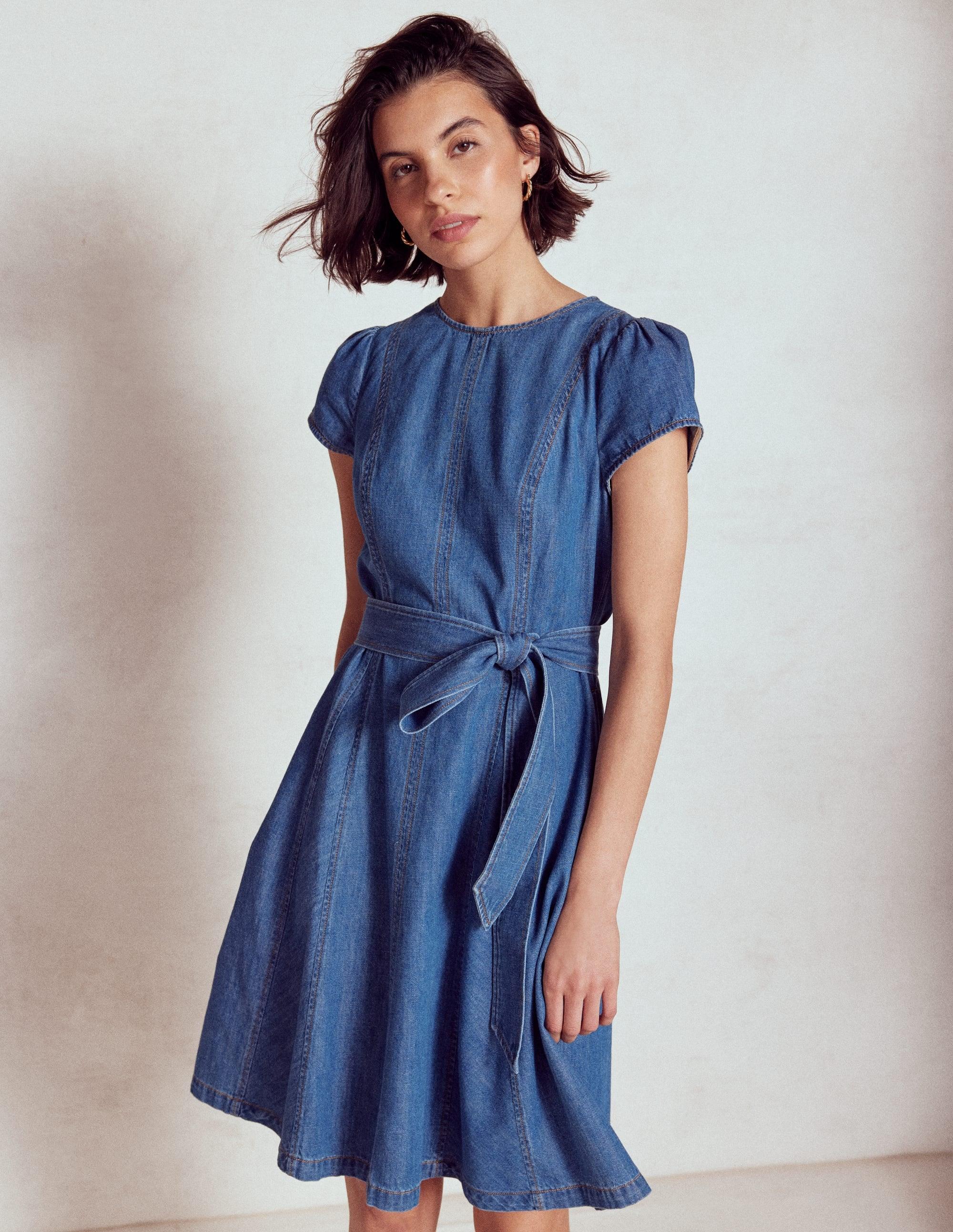 Boden Imo Denim Godet Short Dress | Lyst