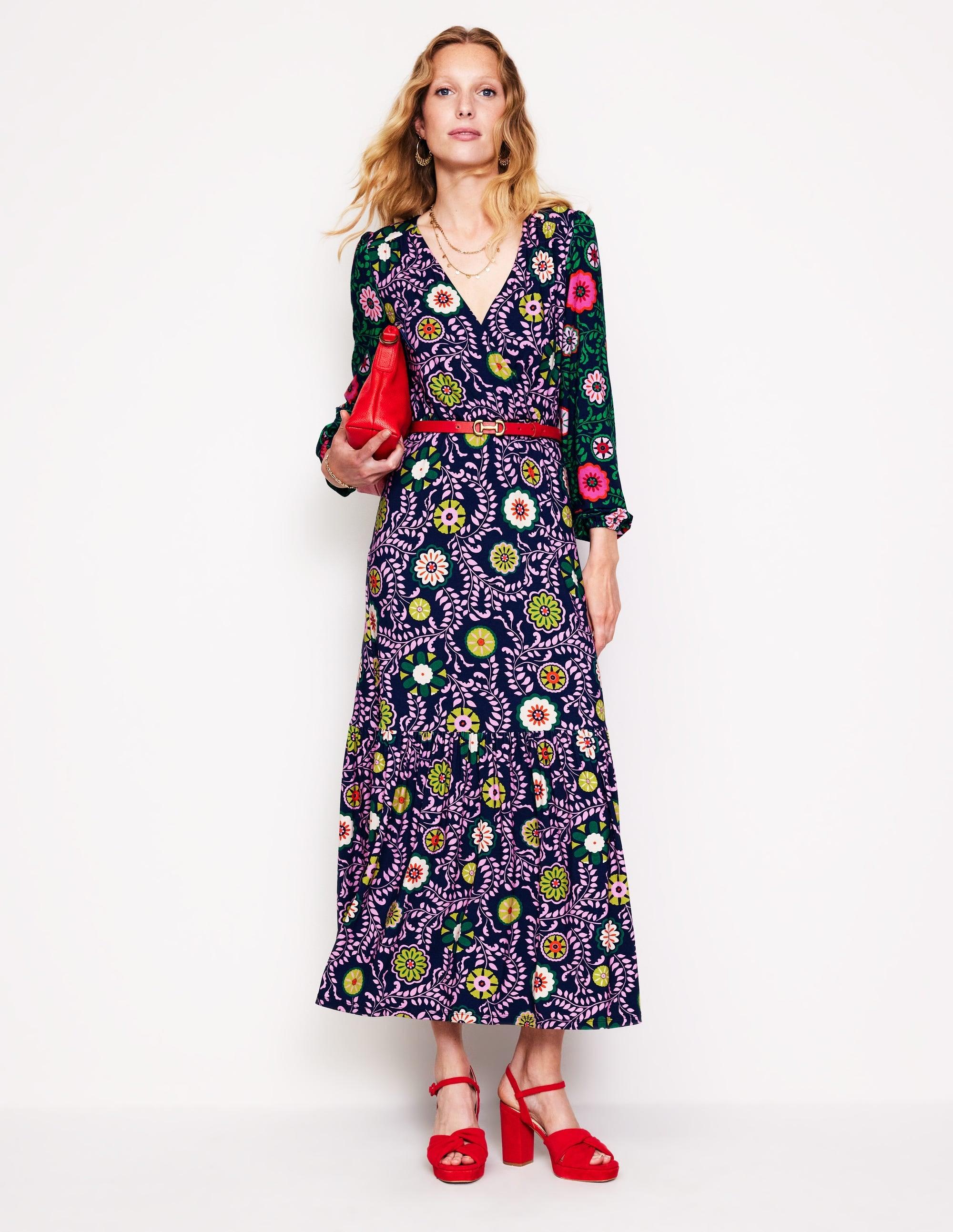 Boden Ophelia Wrap Midi Jersey Dress Multi, Meadow Vine | Lyst