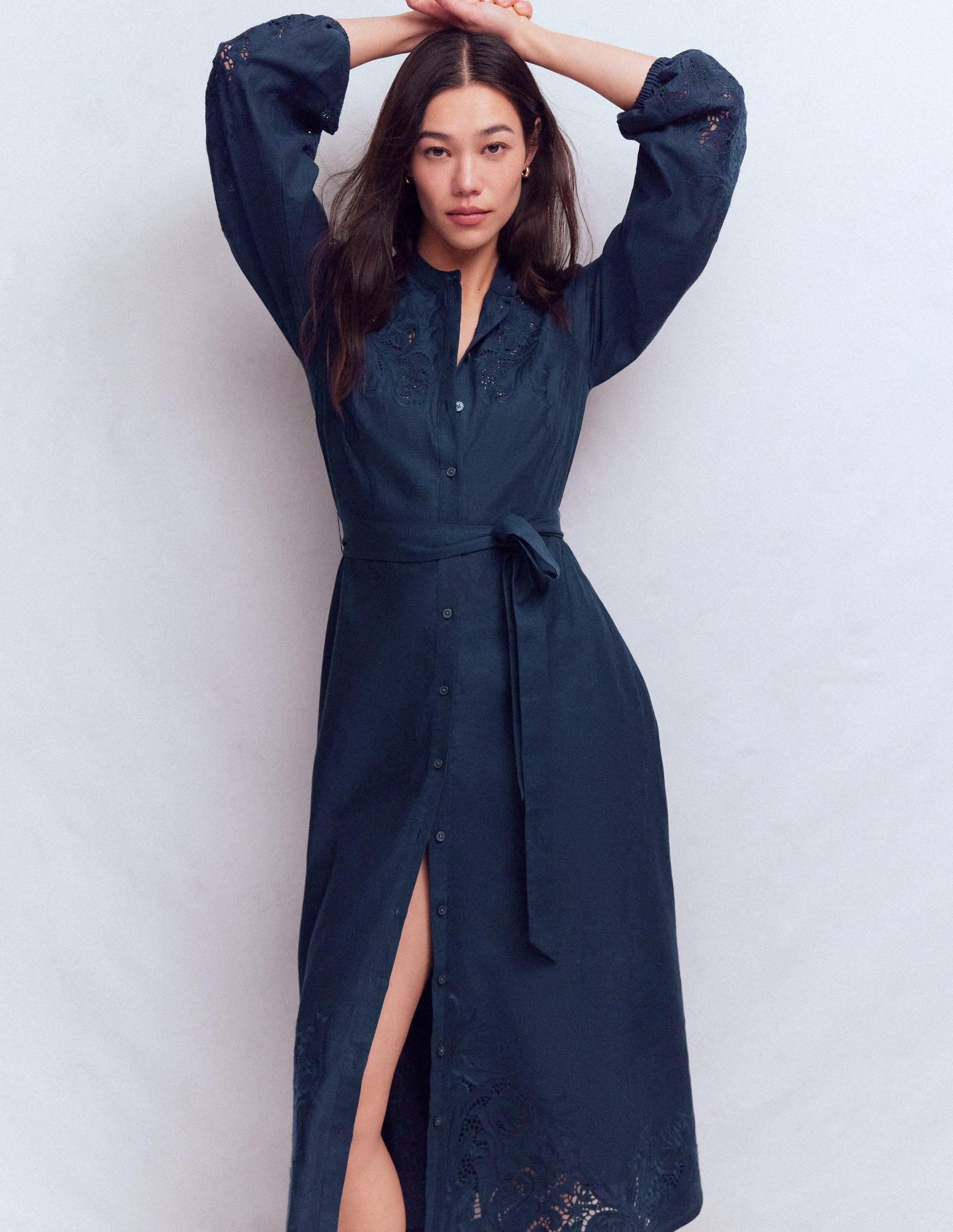 Boden Mae Linen Blend Shirt Dress in Blue | Lyst UK