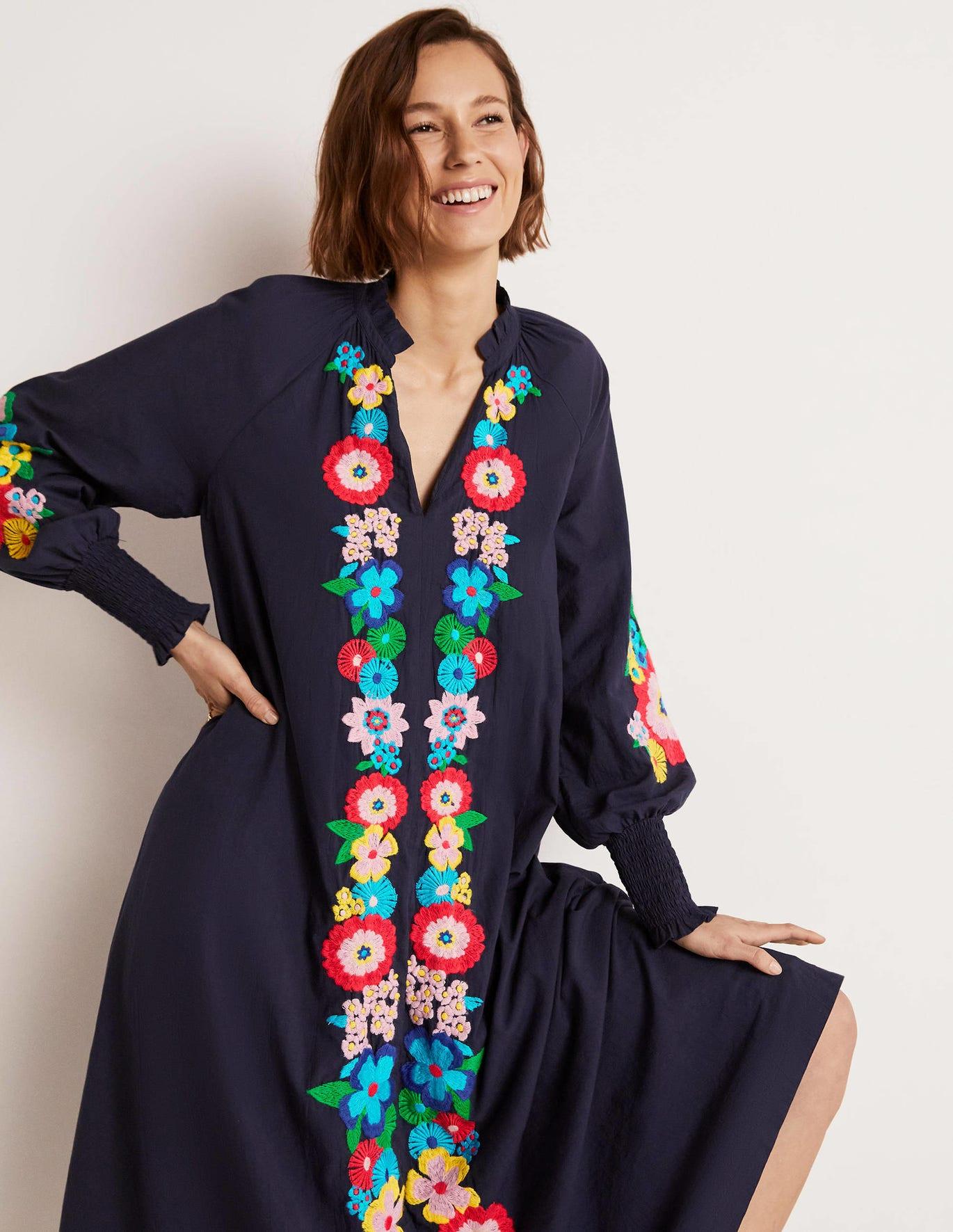 boden blue embroidered dress Boden Women's Octavia Cotton Dress in White main image 1