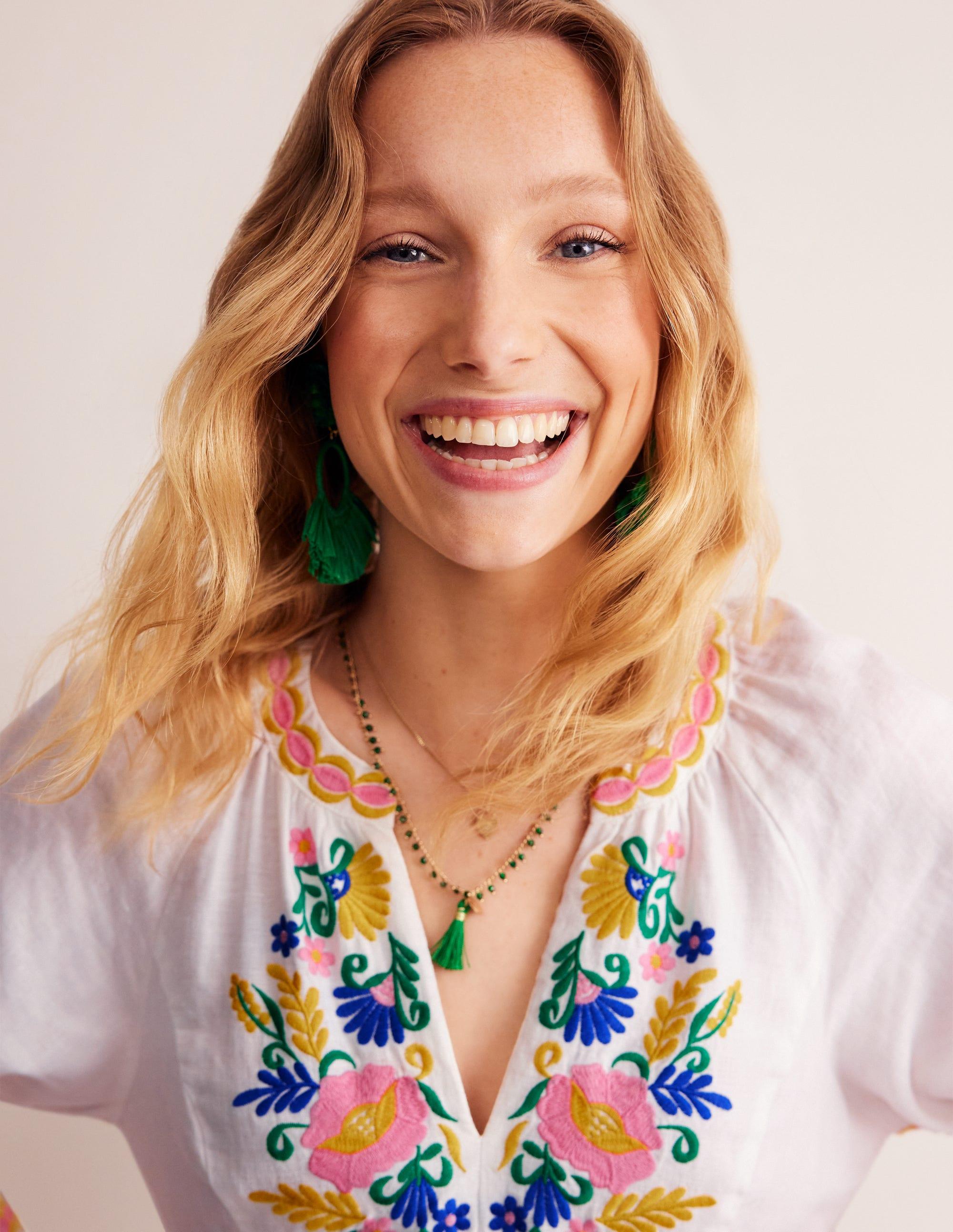 Boden Una Linen Embroidered Dressbright | Lyst UK