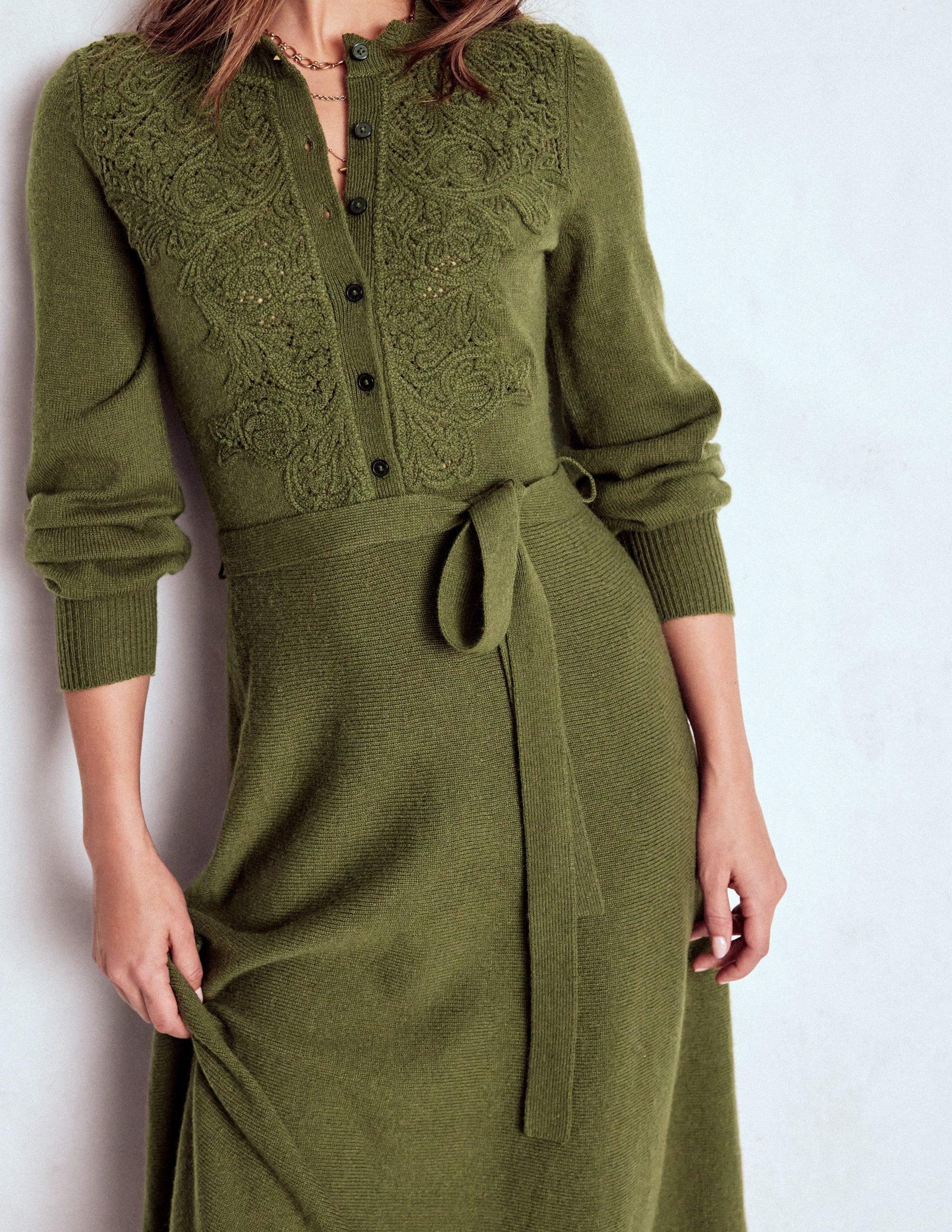 Boden Lace Insert Knitted Midi Dress in Green | Lyst Boden Lace Insert Knitted Midi Dress in Green | Lyst