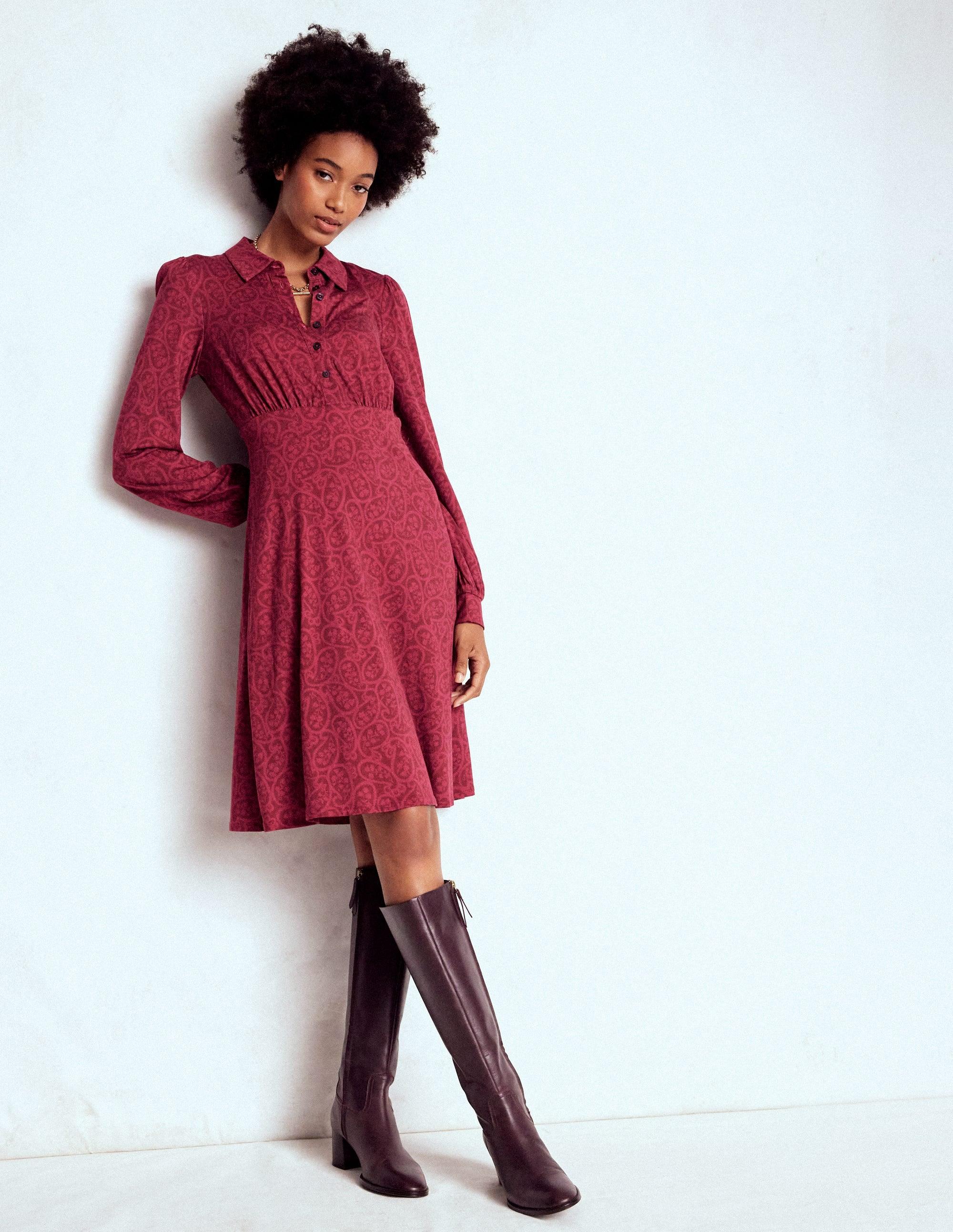 orla short jersey shirt dress Boden Dress-Hunter, Ivory Stripe in Red ah_category_leaf::Dresses