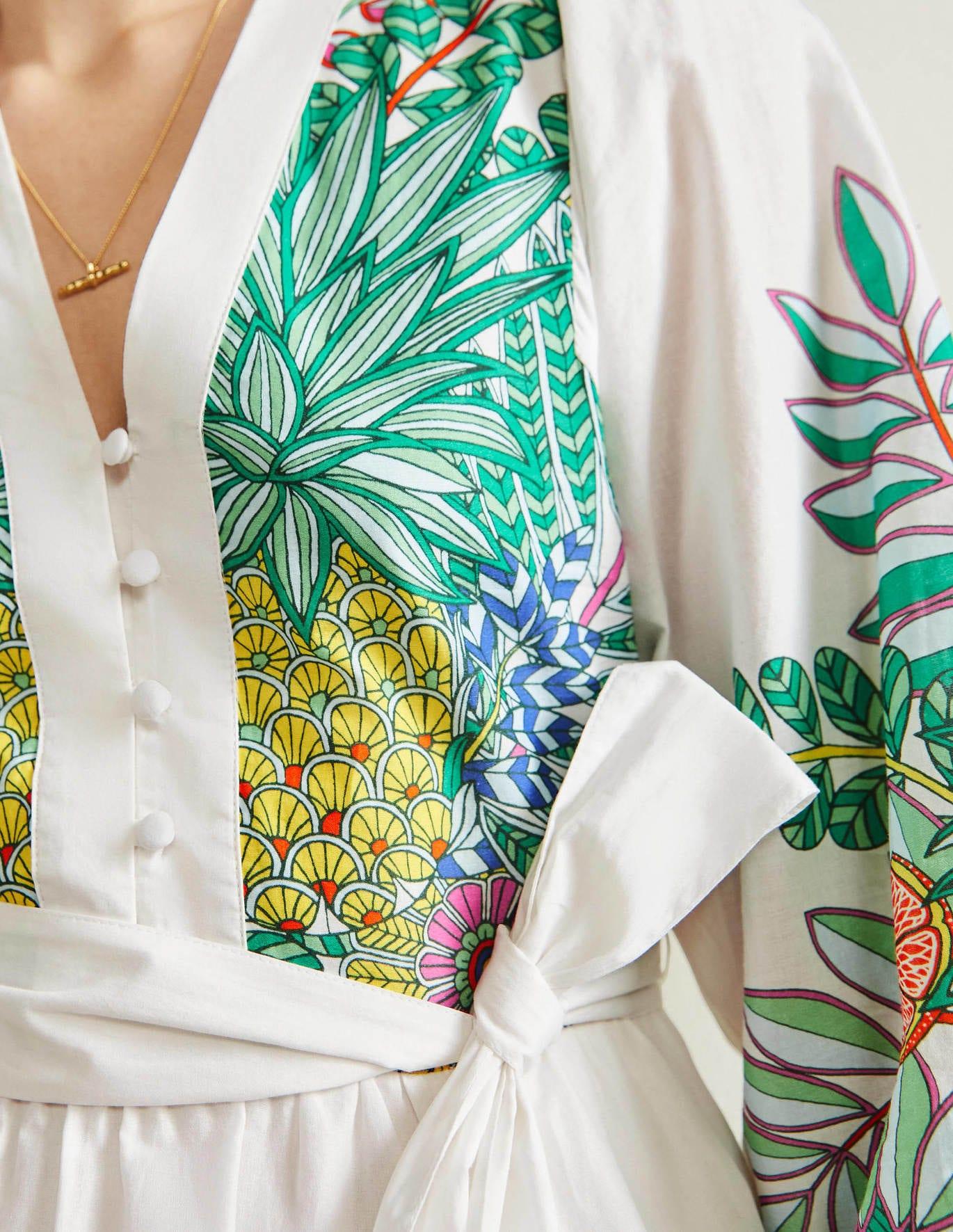 Boden Notch Neck Cotton Maxi Dress Ivory Pineapple in Green | Lyst
