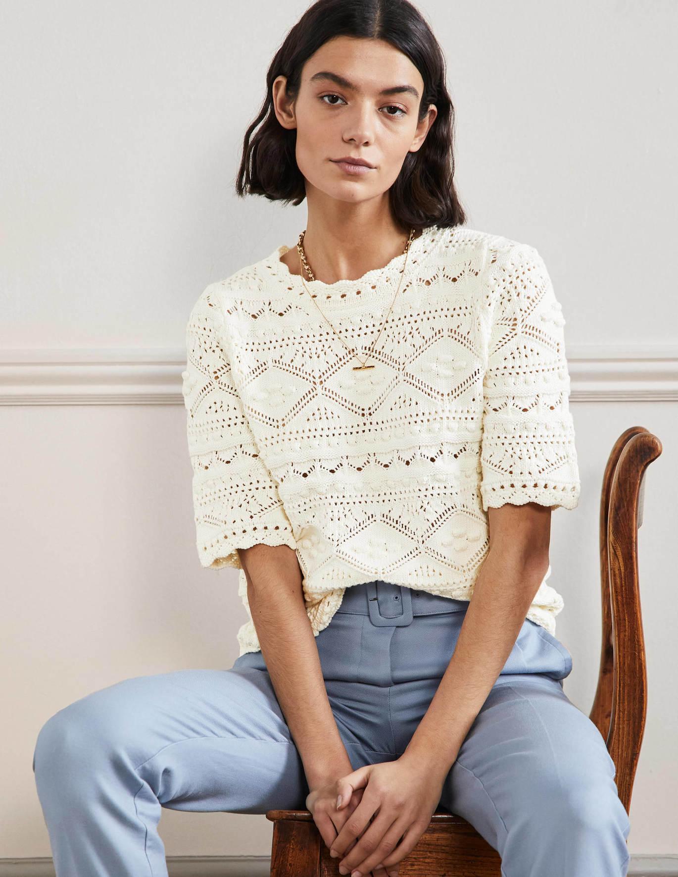 Boden Claudia Textured Knitted Top in White | Lyst