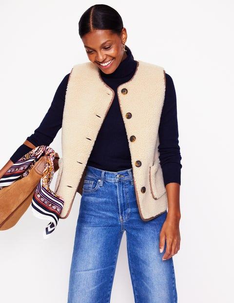 Boden Borg Button Gilet Natural Lyst