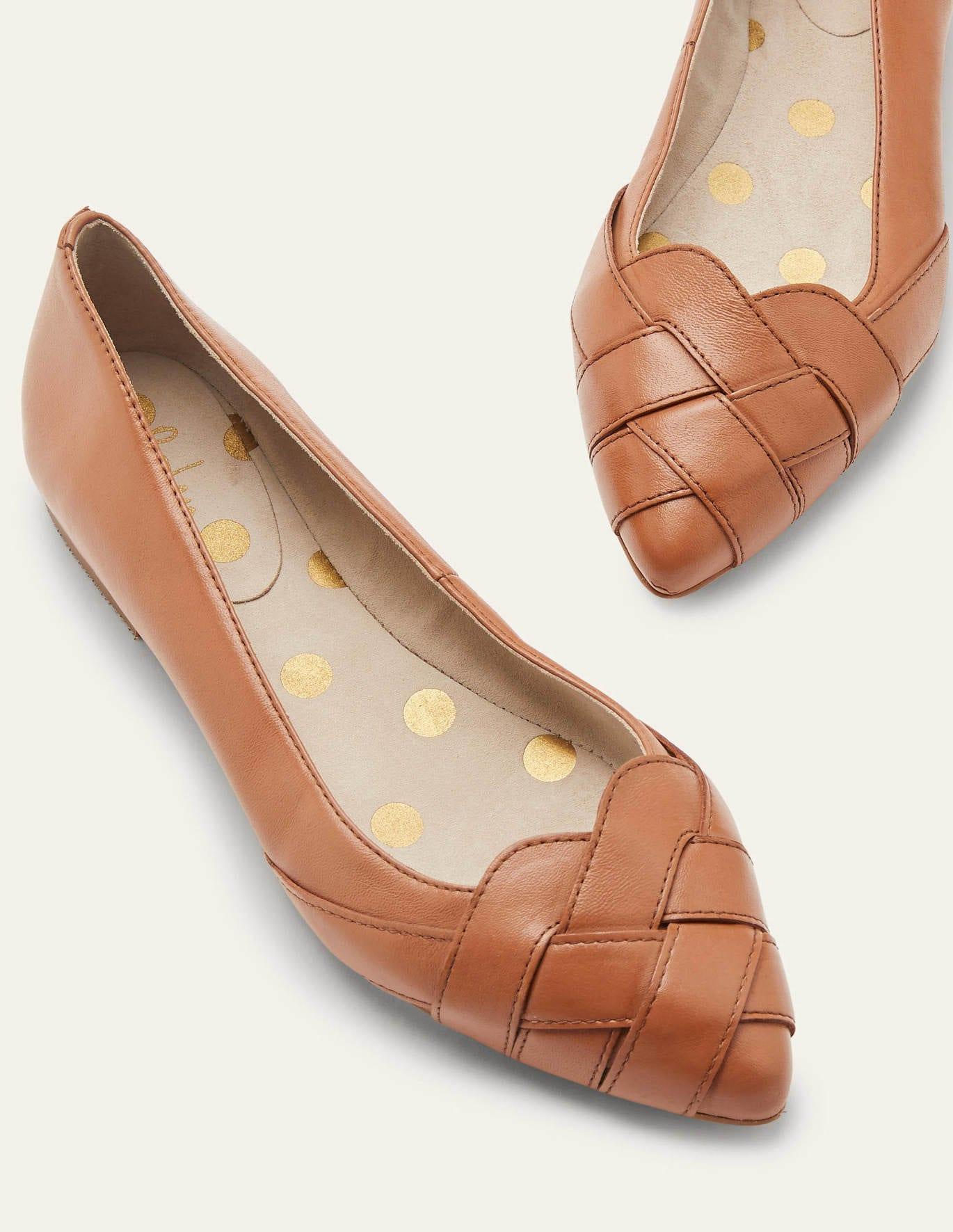 Boden Leather Woven Toe Ballerinas Tan 