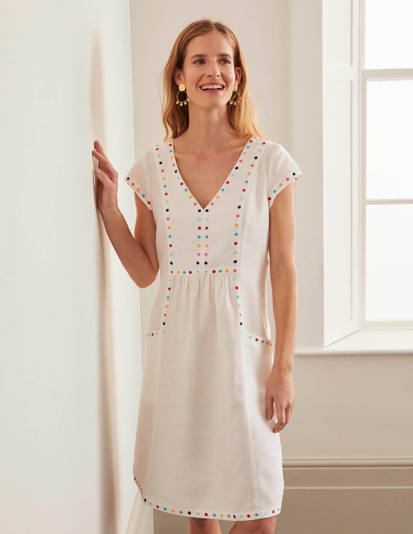 Boden Linen Leandra Embroidered Dress in White Lyst