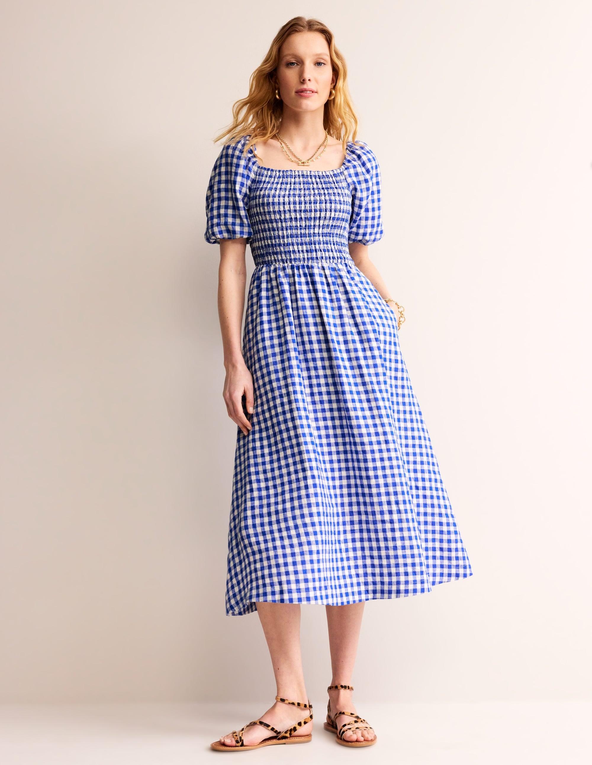 knee length dresses for ladies Dex Smocked Bodice Linen Midi Dress – Dales Clothing for Men and Women main image 1