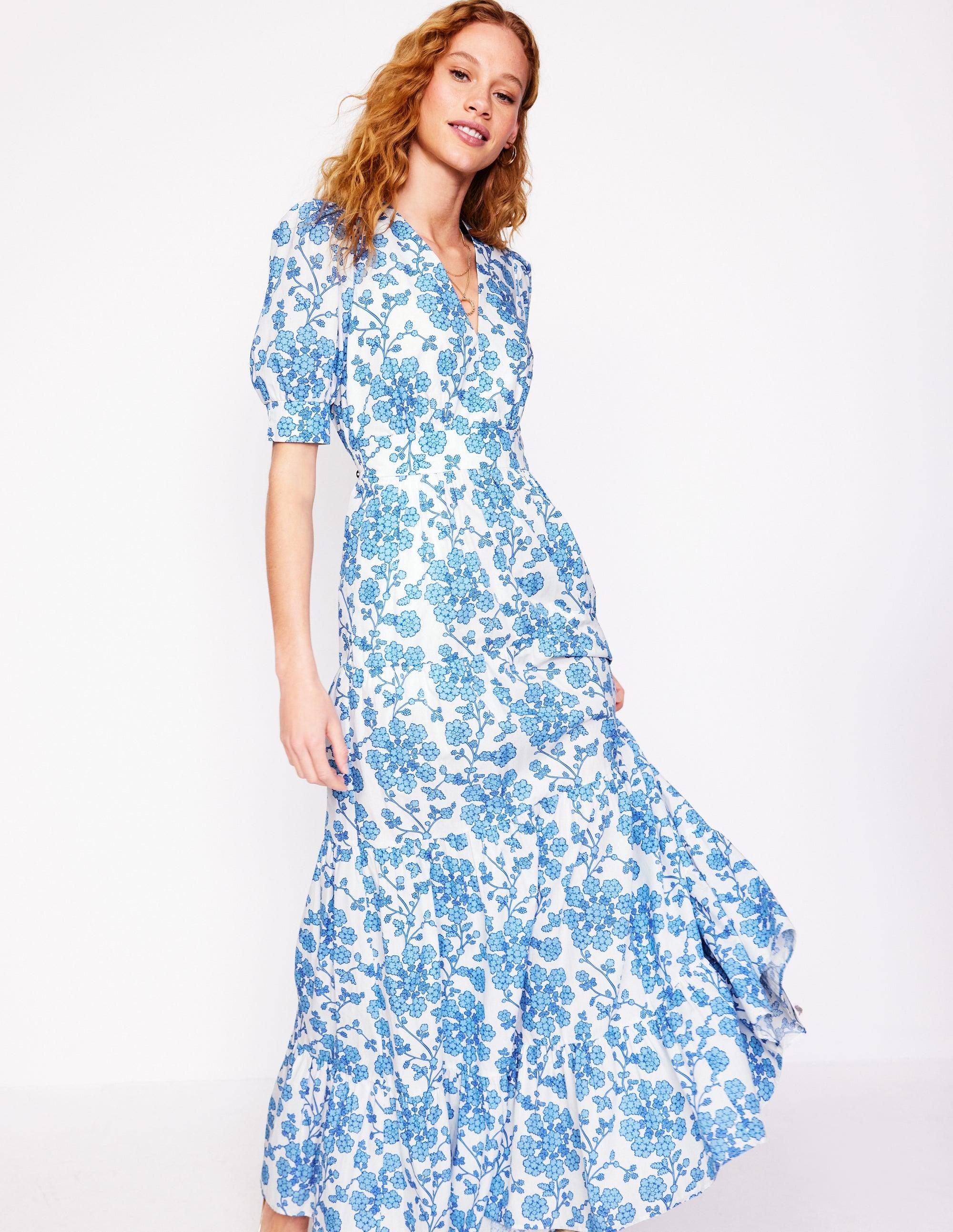 Boden Bella Puff Sleeve Maxi Dress Ivory, Trailing Yarrow in Red | Lyst