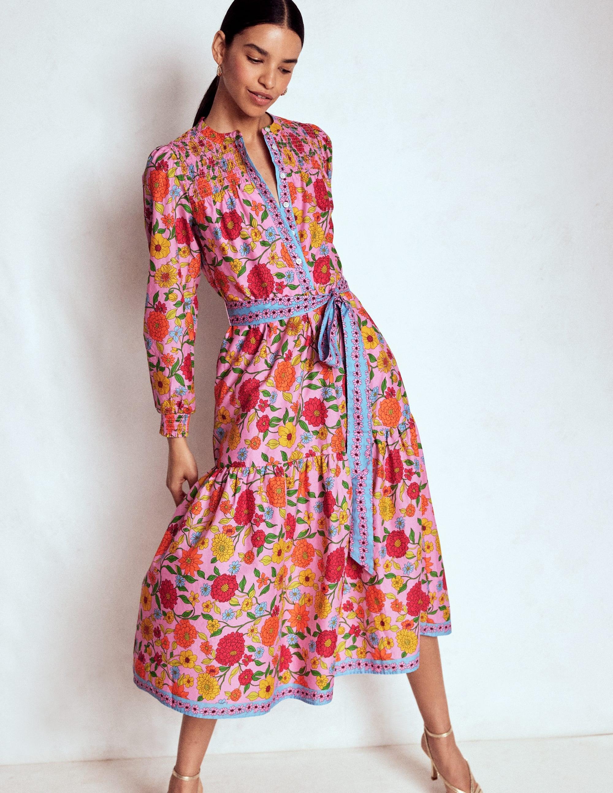 knee length dresses for ladies Cecily Cotton Midi Dress-Emerald Night, Ornate Meadow main image 0