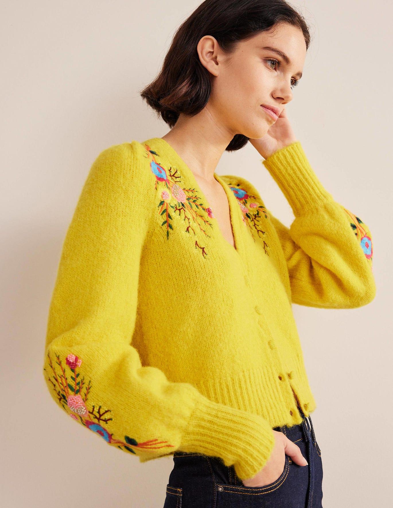 Boden Embroidered Floral Cardigan in Yellow | Lyst