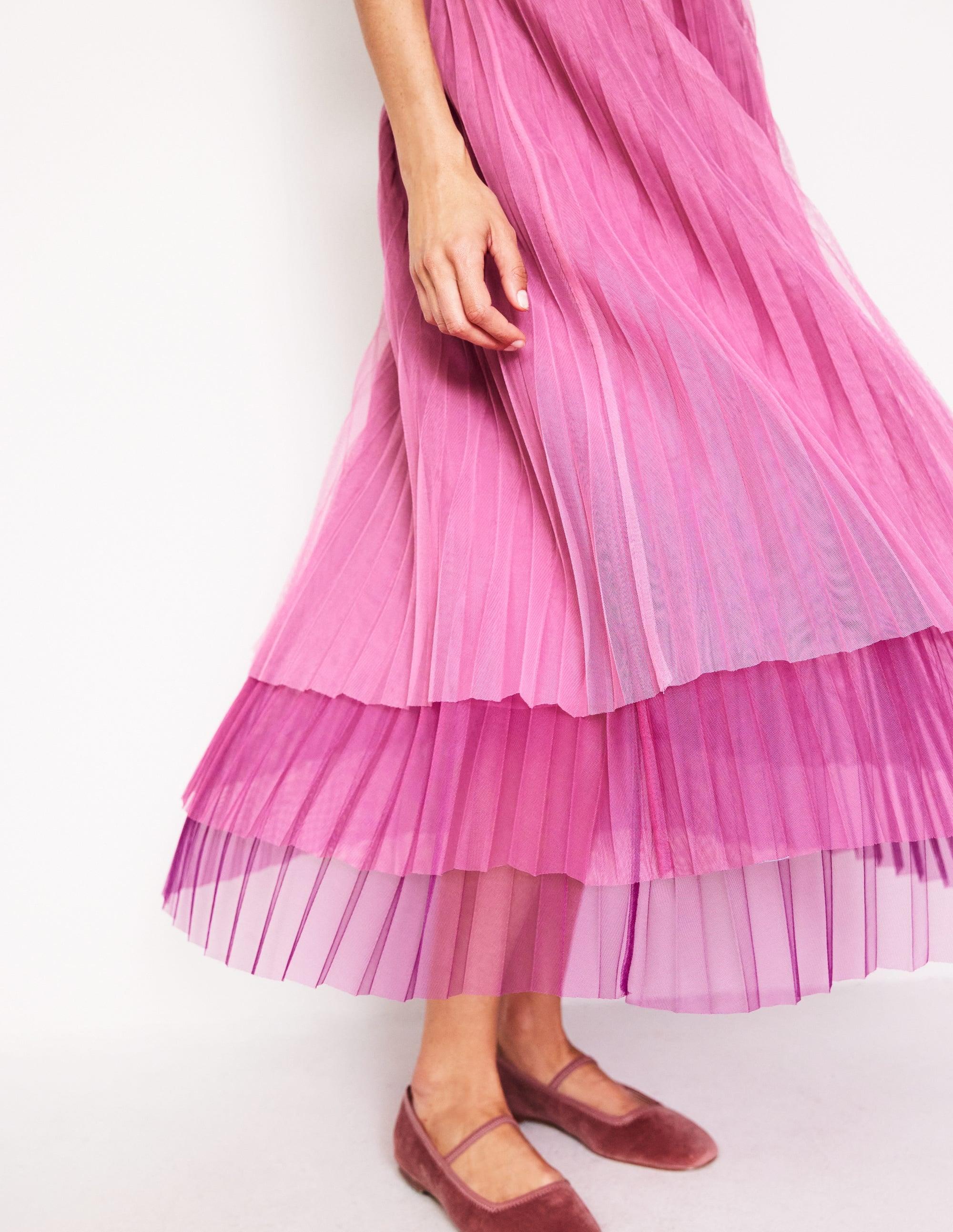 open lace back dress Tulle Bow Party Dress-Vibrant Pink