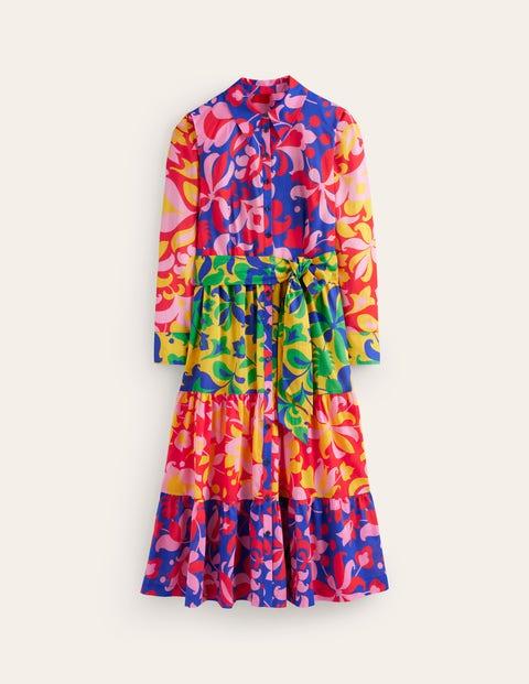 floral midi party dress Blue Floral Midi Cotton Casual Dress: Carmen Blue Floral / XSmall