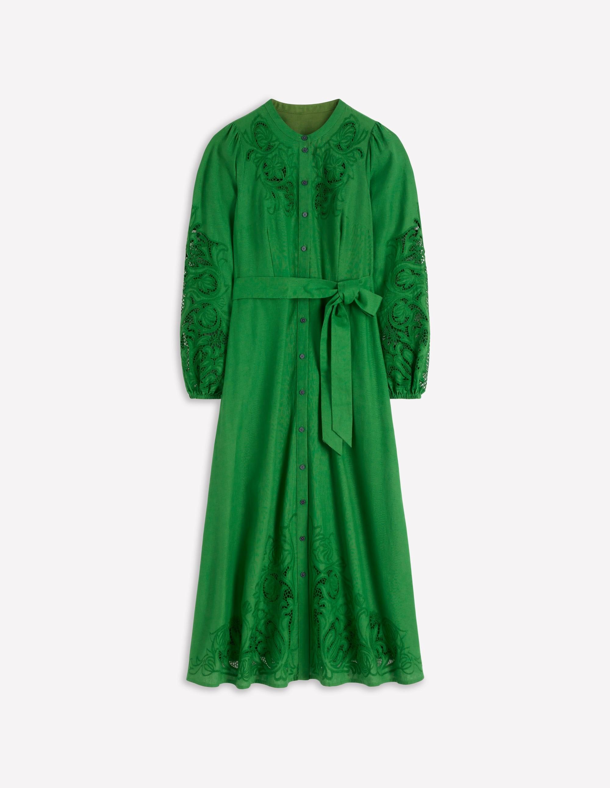 boden green embroidered dress Boden Women's Verity Linen Midi Skirt in Green main image 1