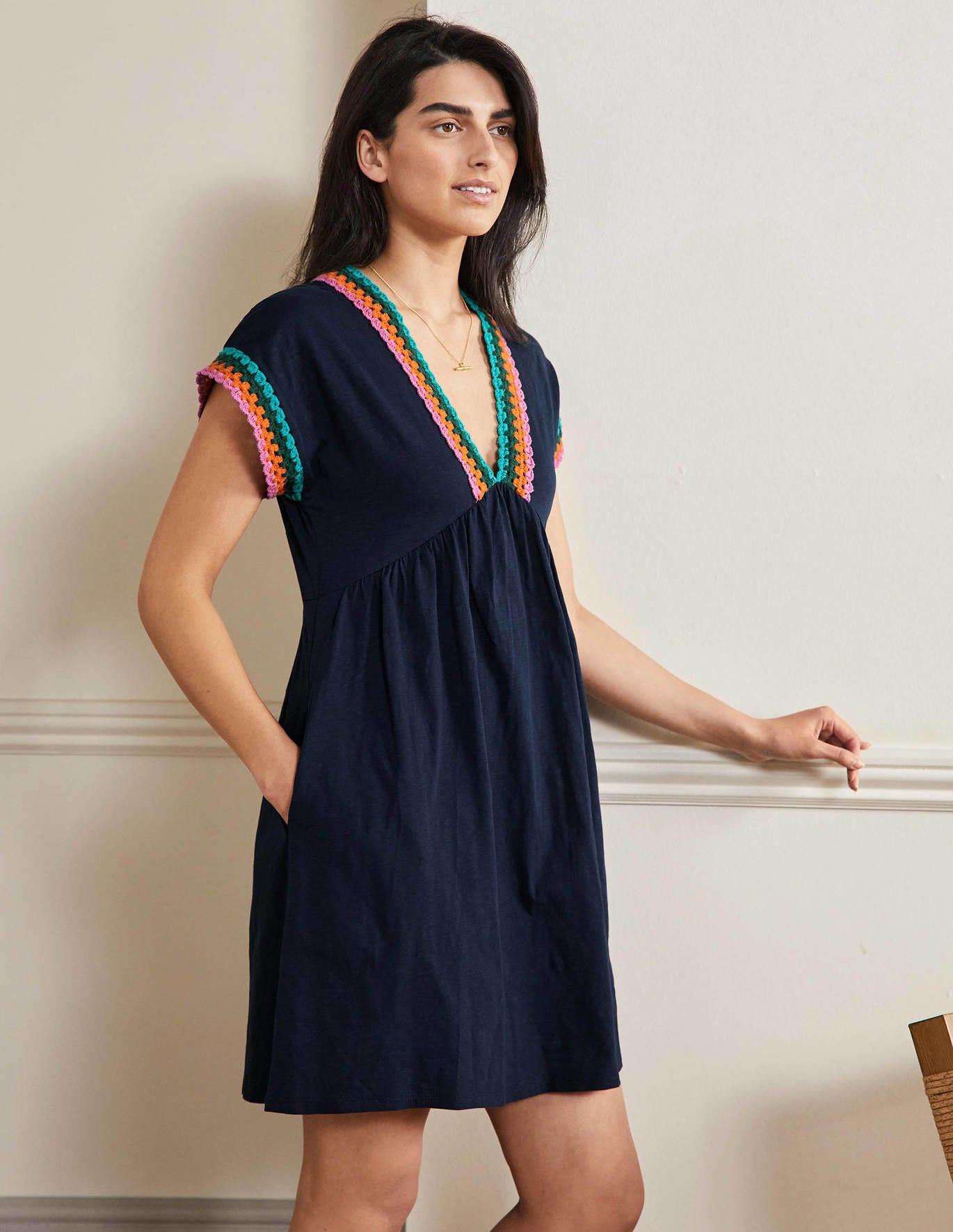 Boden Crochet Trim Jersey Dress in Blue | Lyst
