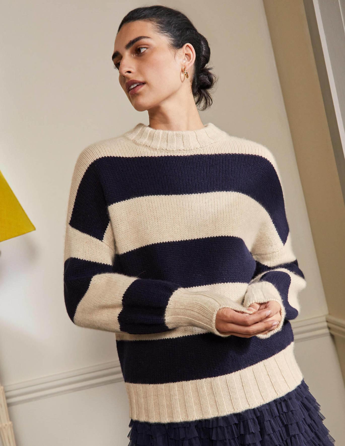 Boden Chunky Cashmere Sweater Sapphire Blue Stripe | Lyst
