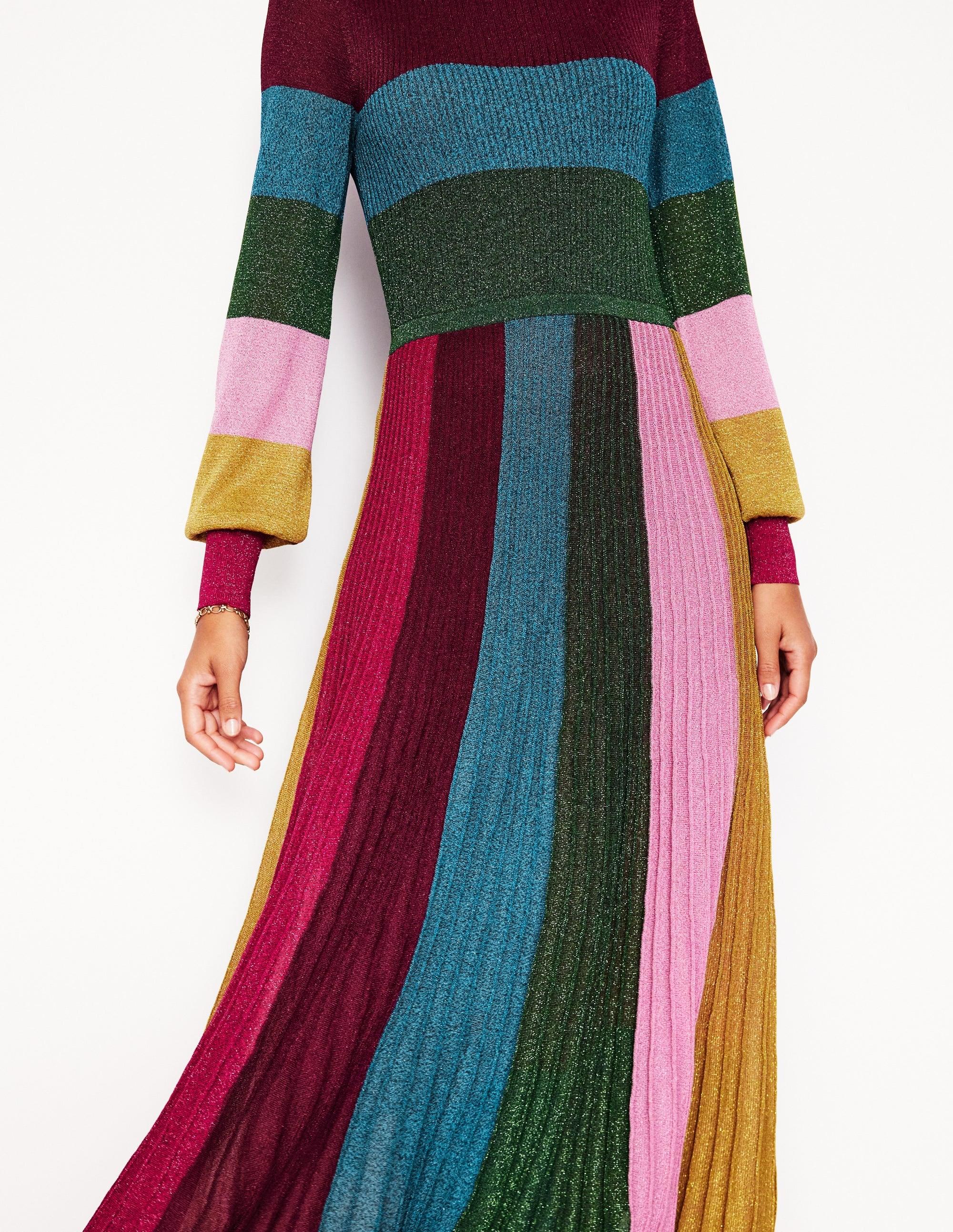 knee length dresses for ladies Metallic Multi Stripe Dress-Metallic Multi Stripe main image 0