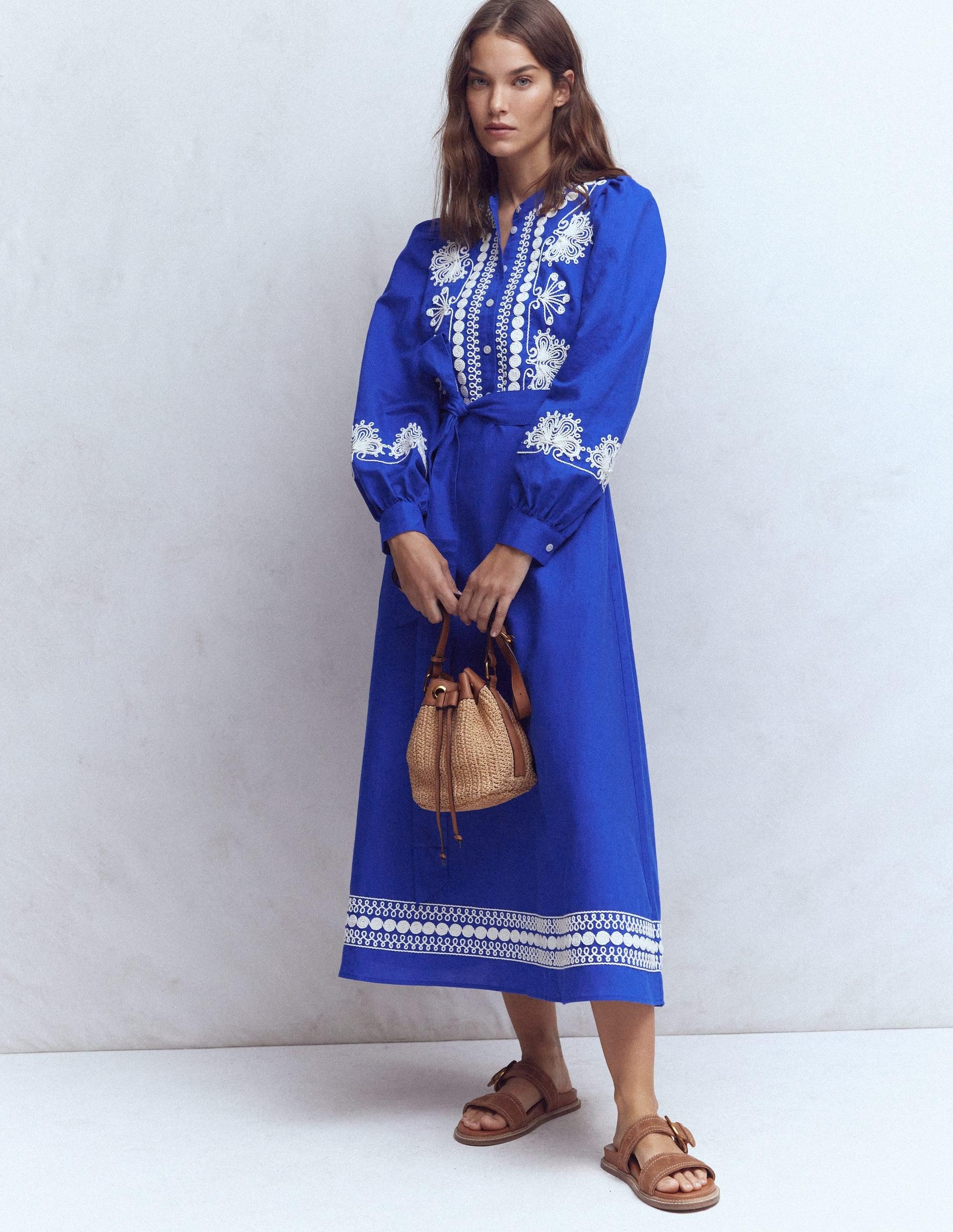 boden kimberly embroidered dress Baltic Born Womens Kennedy Embroidered Maxi Dress | Blue