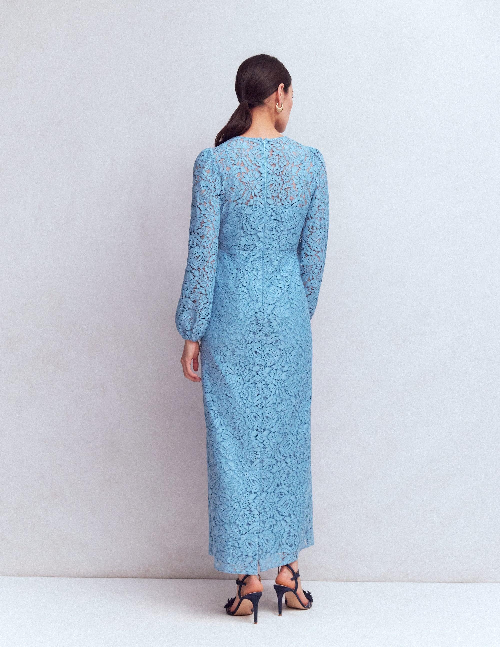 boden blue lace dress High Neck Lace Dress-Blue