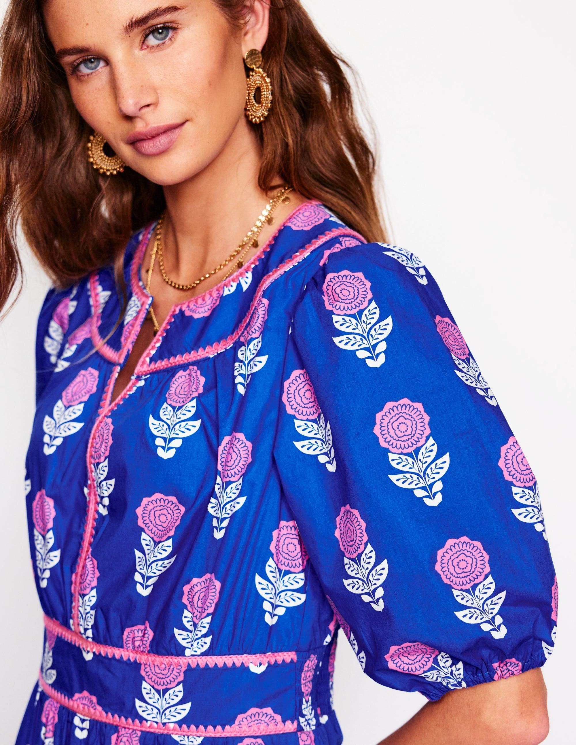 Boden Rhea Embroidered Midi Dress-Gallery, Dahlia Sprig in Blue | Lyst UK