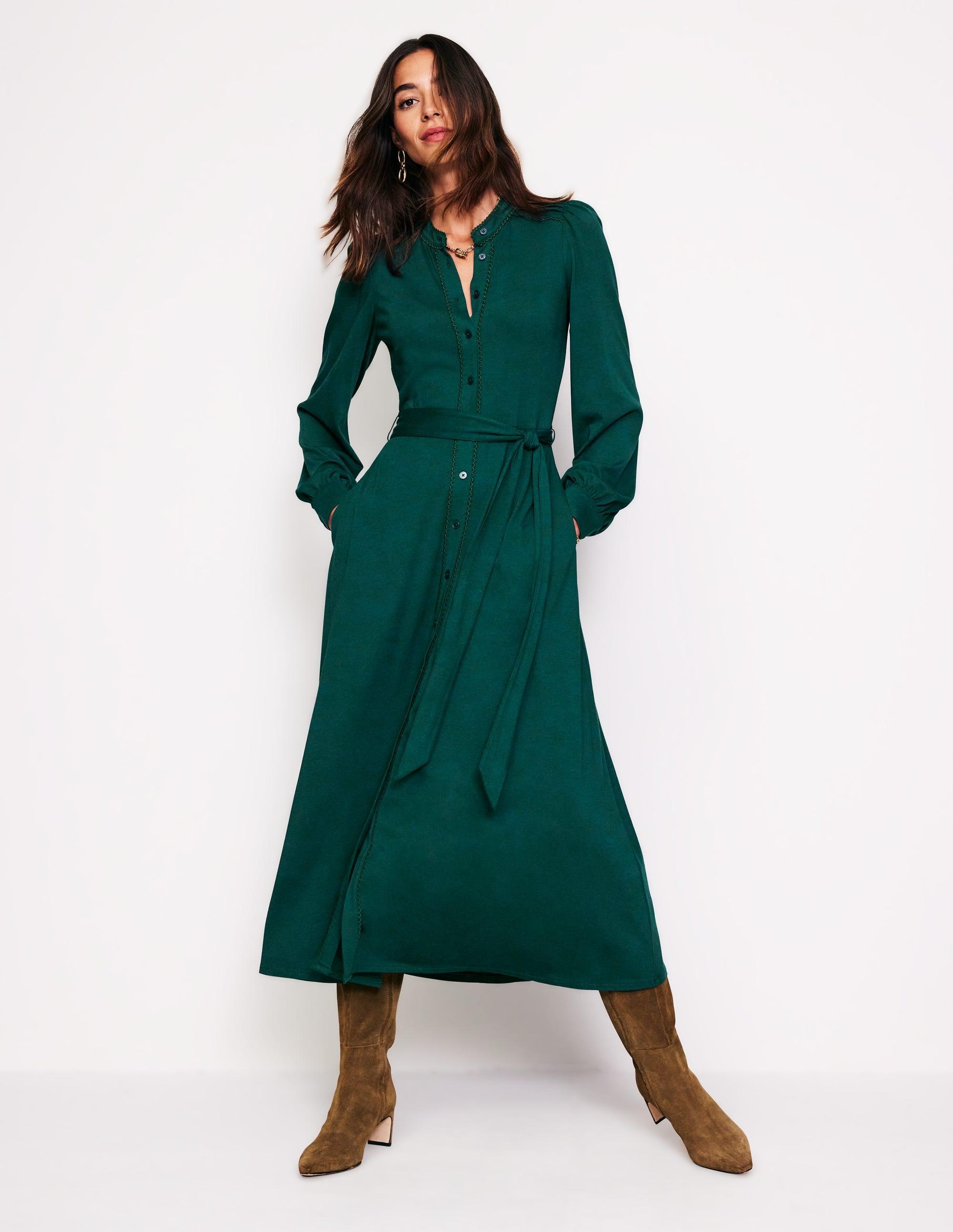 boden rowena shirt dress Boden Rowena Jersey Shirt Dress Size 6R Long Sleeves Stretch Pockets  Women's