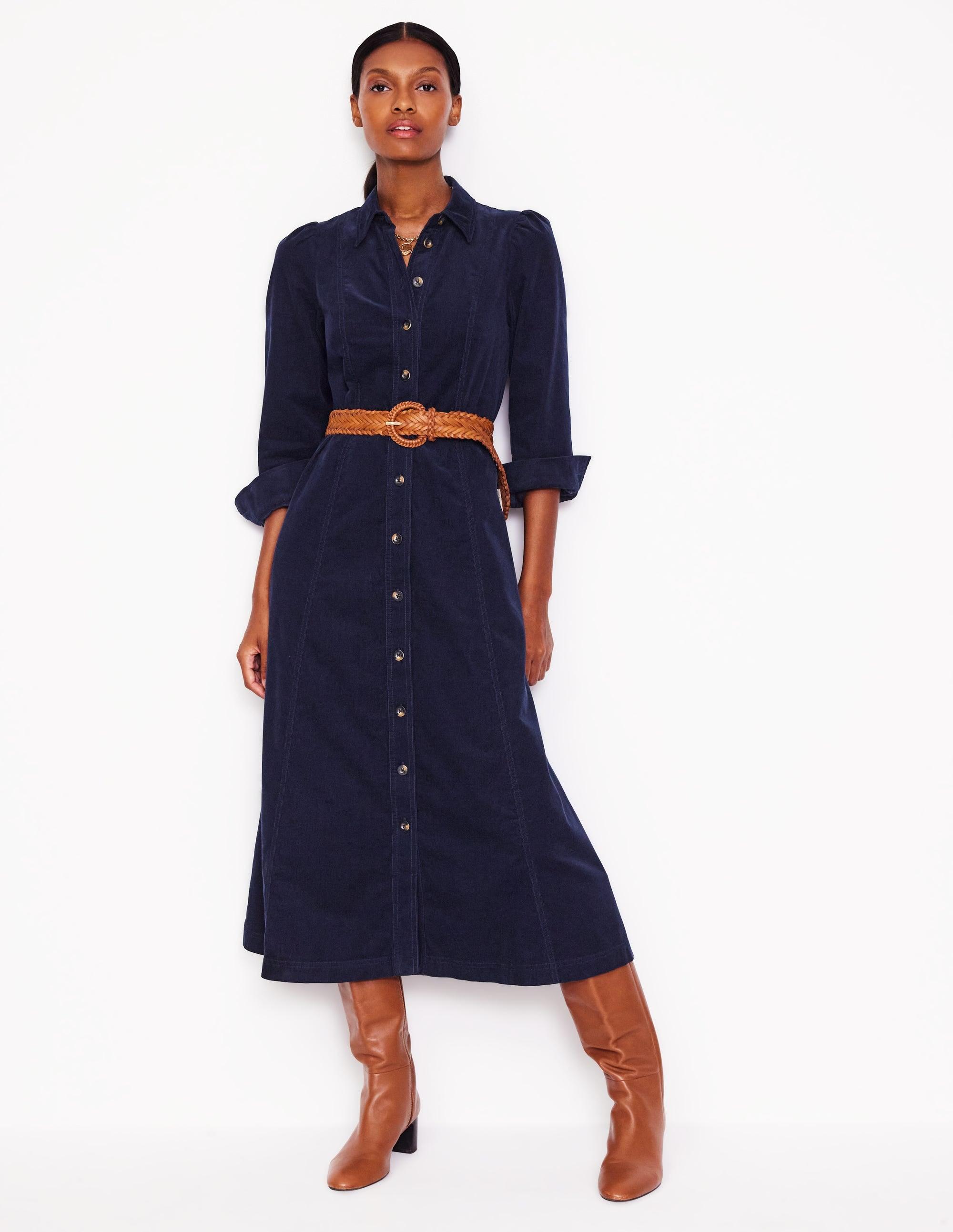 Boden Aubrey Cord Midi Shirt Dressnavy in Blue | Lyst
