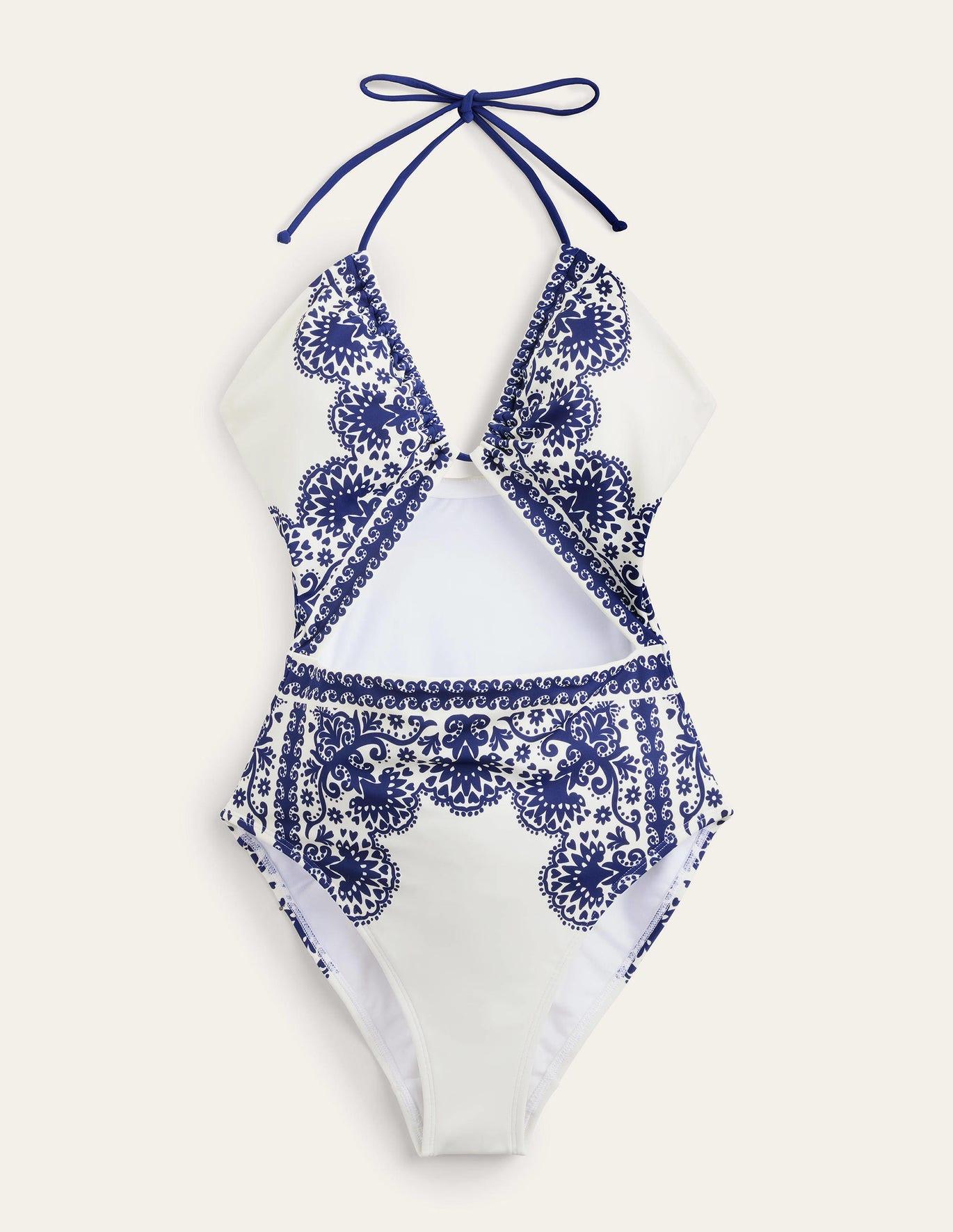 Boden Cutout String Swimsuit in Blue | Lyst