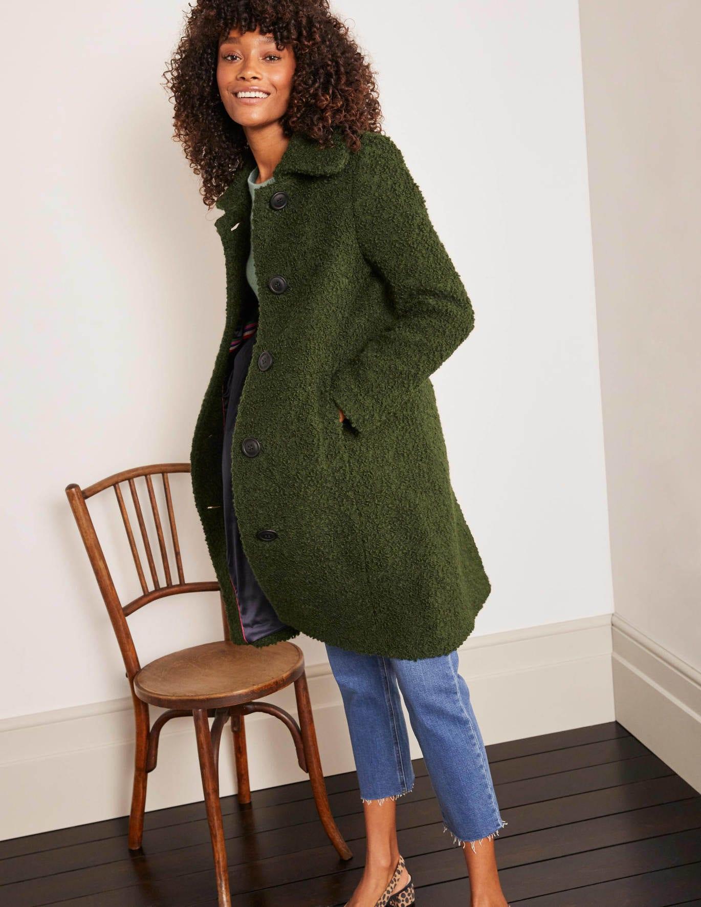 Boden Wool Elveden Textured Coat Forest in Green Lyst