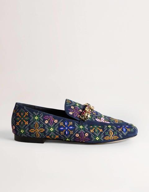 Boden Embroidered Suede Loafers in Blue | Lyst