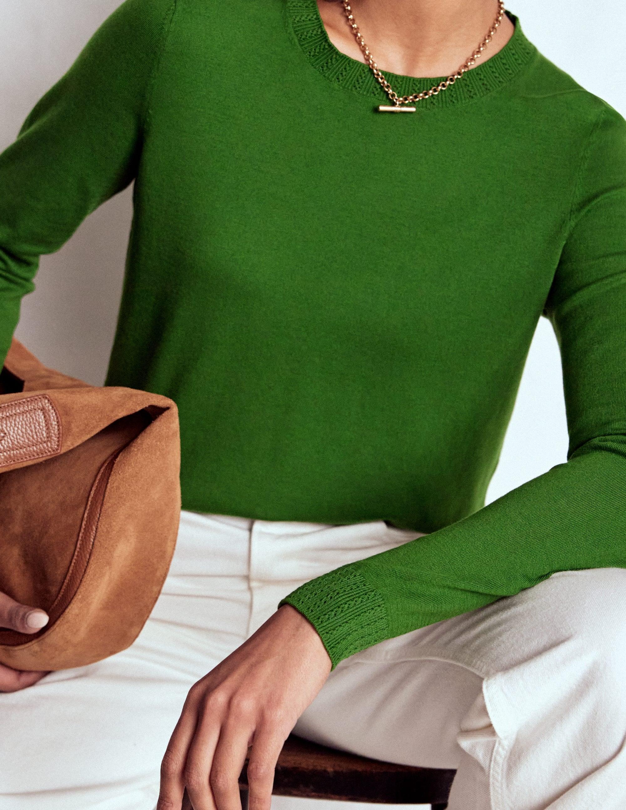 Pull Col Rond Emilia En Coton-Vert Promenade Boden en coloris Vert